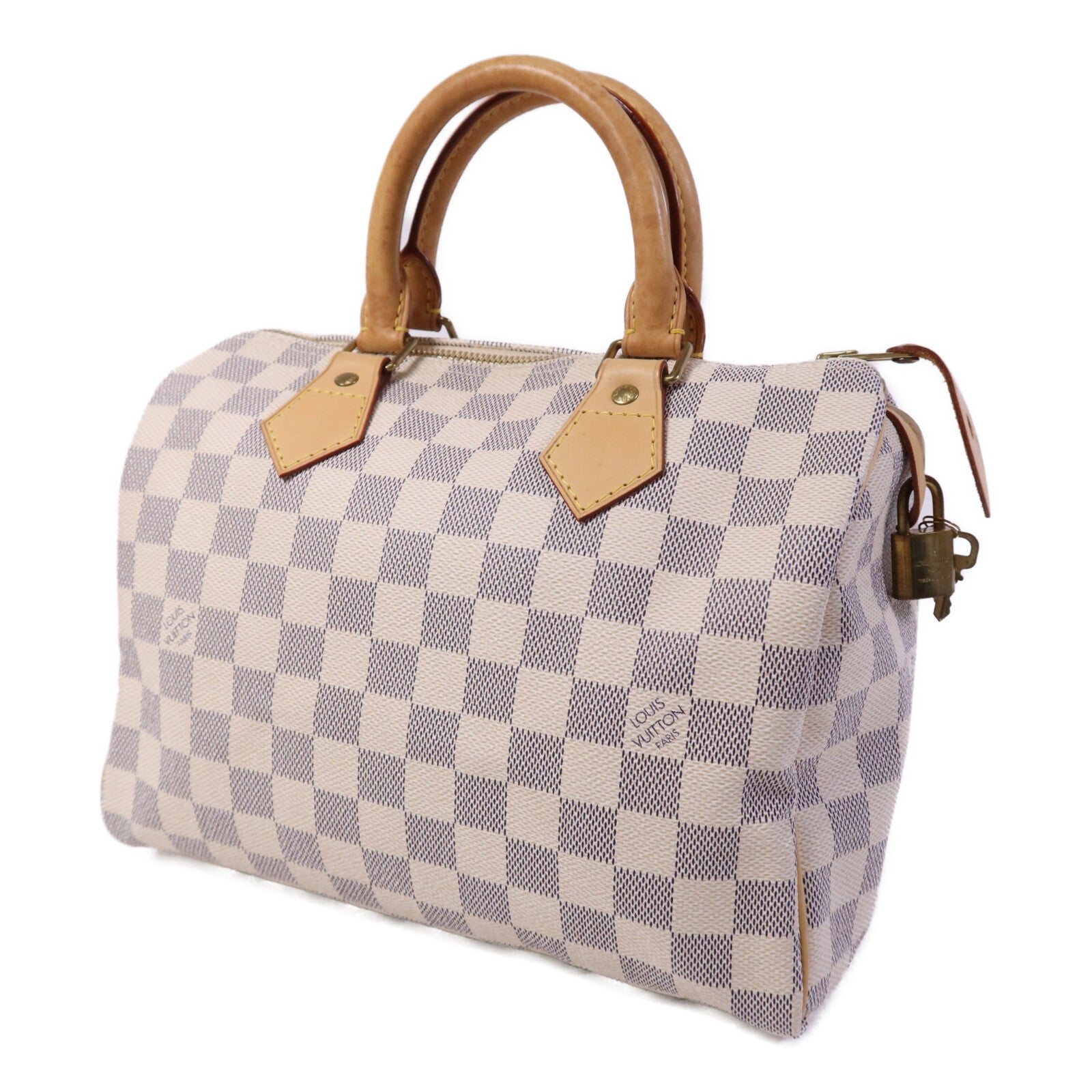 LOUIS VUITTON Damier Azur Speedy 25金扣手挽袋