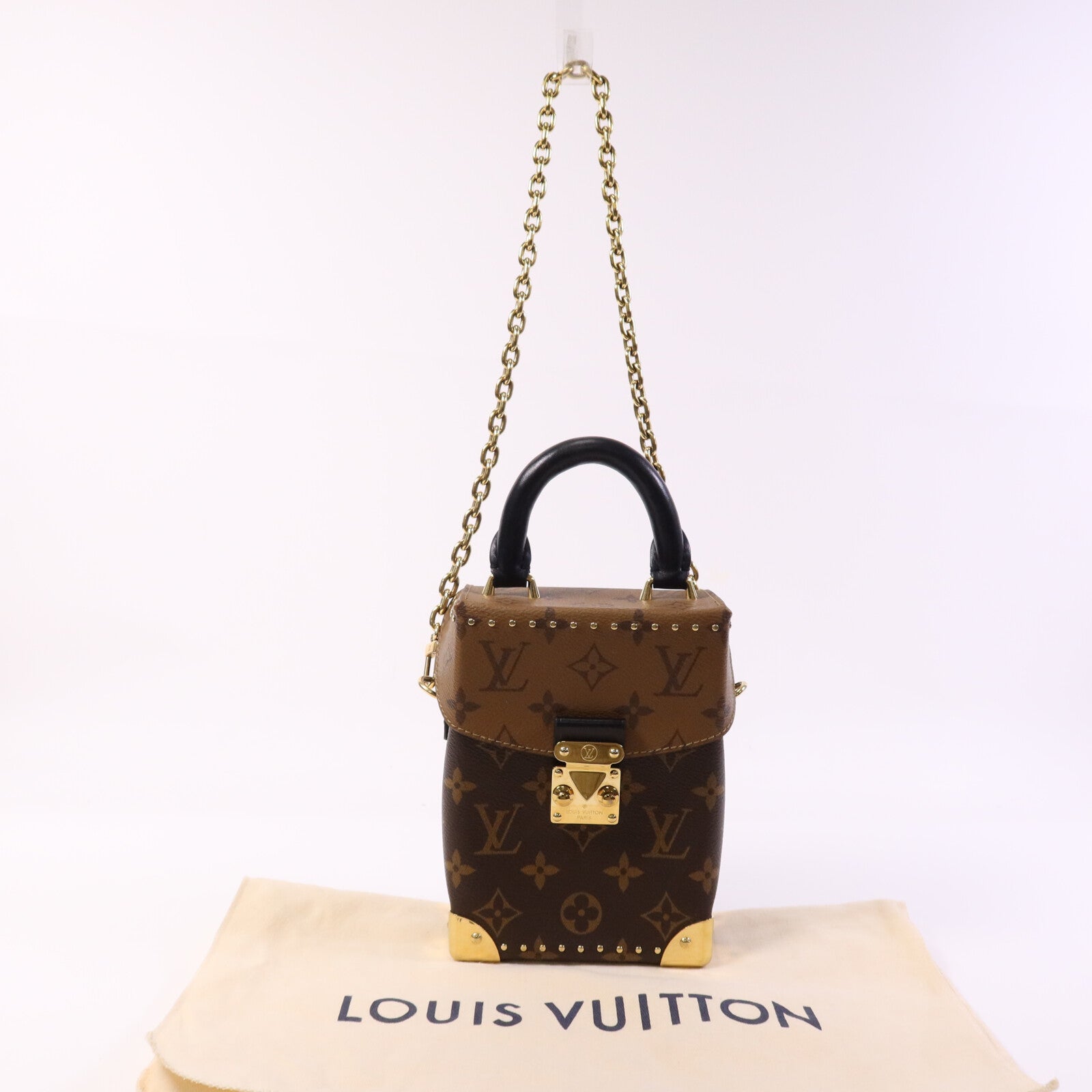 LOUIS VUITTON Monogram/Monogram Reverse Camera Box金扣鏈帶手挽肩背兩用袋