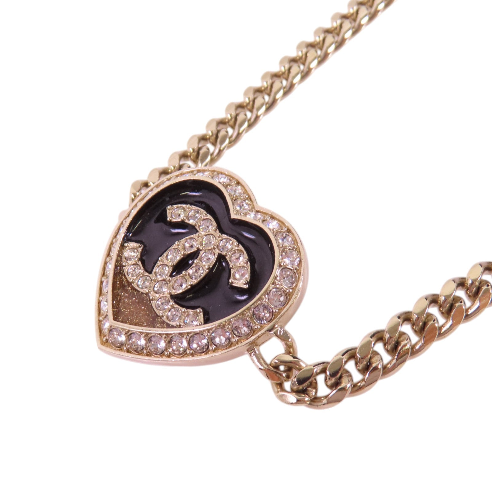CHANEL 金屬/水鑽Heart Necklace金扣項鏈
