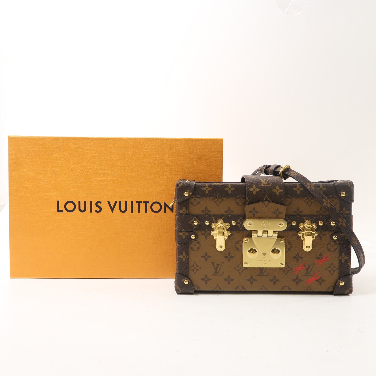 LOUIS VUITTON Monogram Reverse Petite Malle金扣肩背袋棕色
