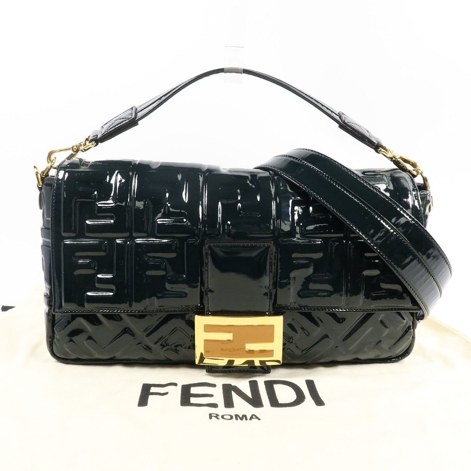 FENDI 漆皮皮革Baguette Large手挽肩背兩用袋
