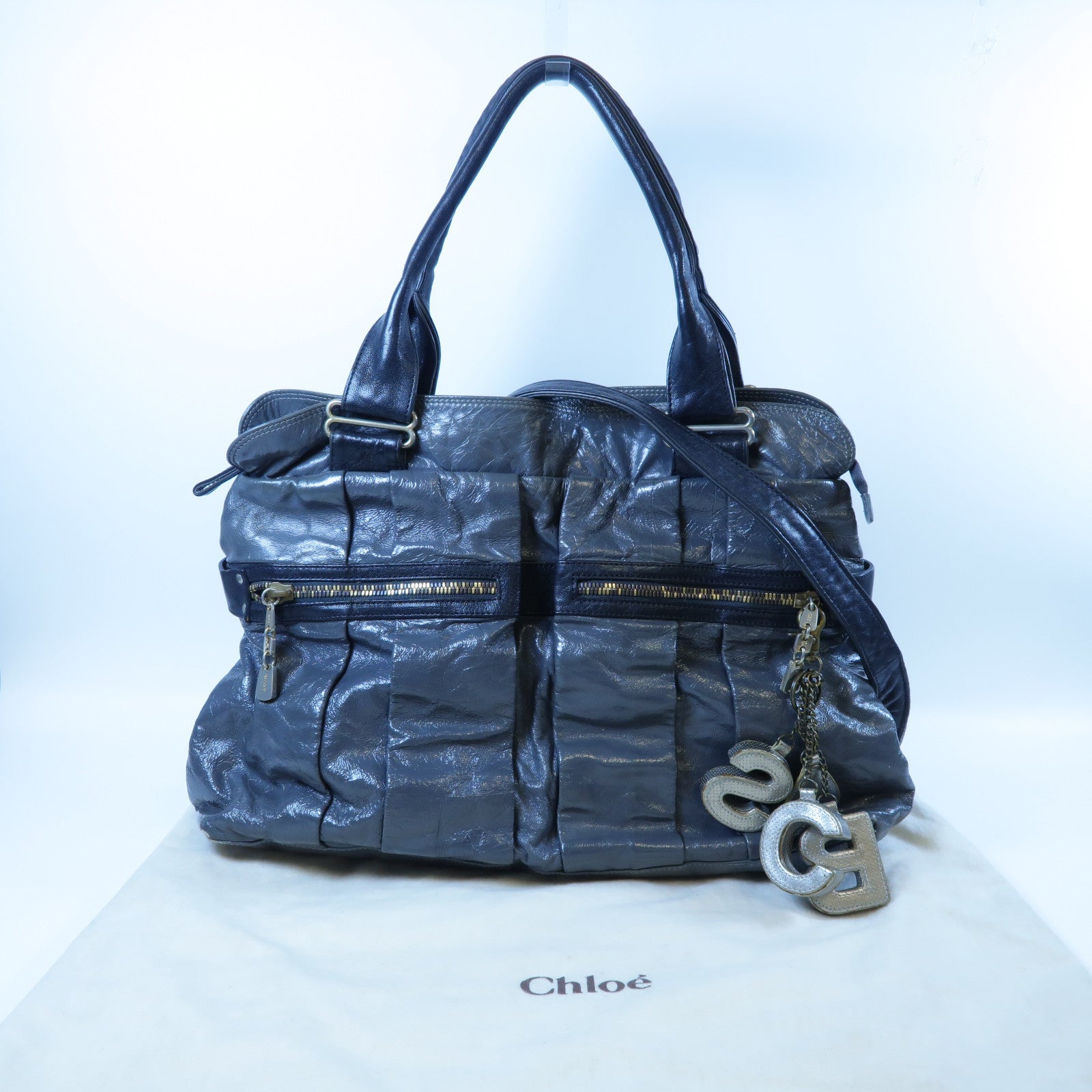 SEE BY CHLOE 【激減優惠】漆皮皮革2 Way Shoulder Bag金扣手挽肩背兩用袋灰色
