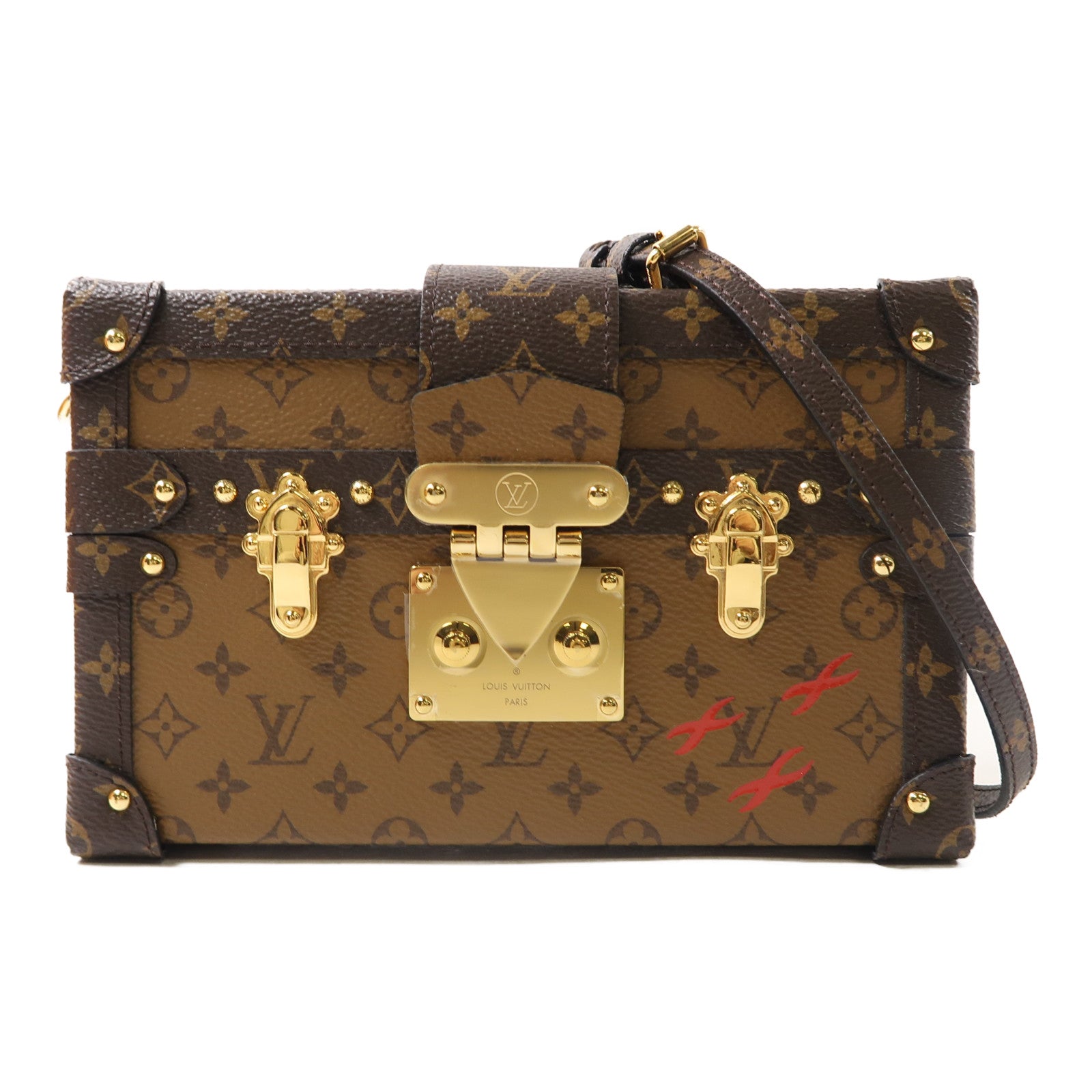 LOUIS VUITTON Monogram Reverse Petite Malle金扣肩背袋棕色