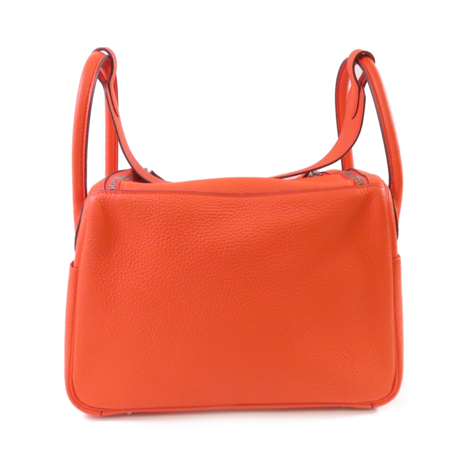 HERMES Clemence皮革Lindy 30 Shoulder Bag銀扣肩背袋8V Orange Poppy/罌粟花橘色