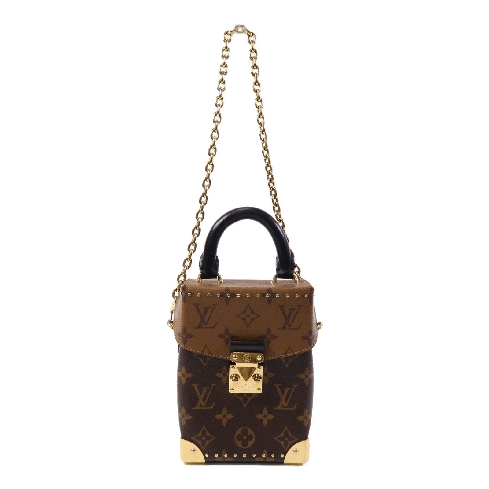 LOUIS VUITTON Monogram/Monogram Reverse Camera Box金扣鏈帶手挽肩背兩用袋
