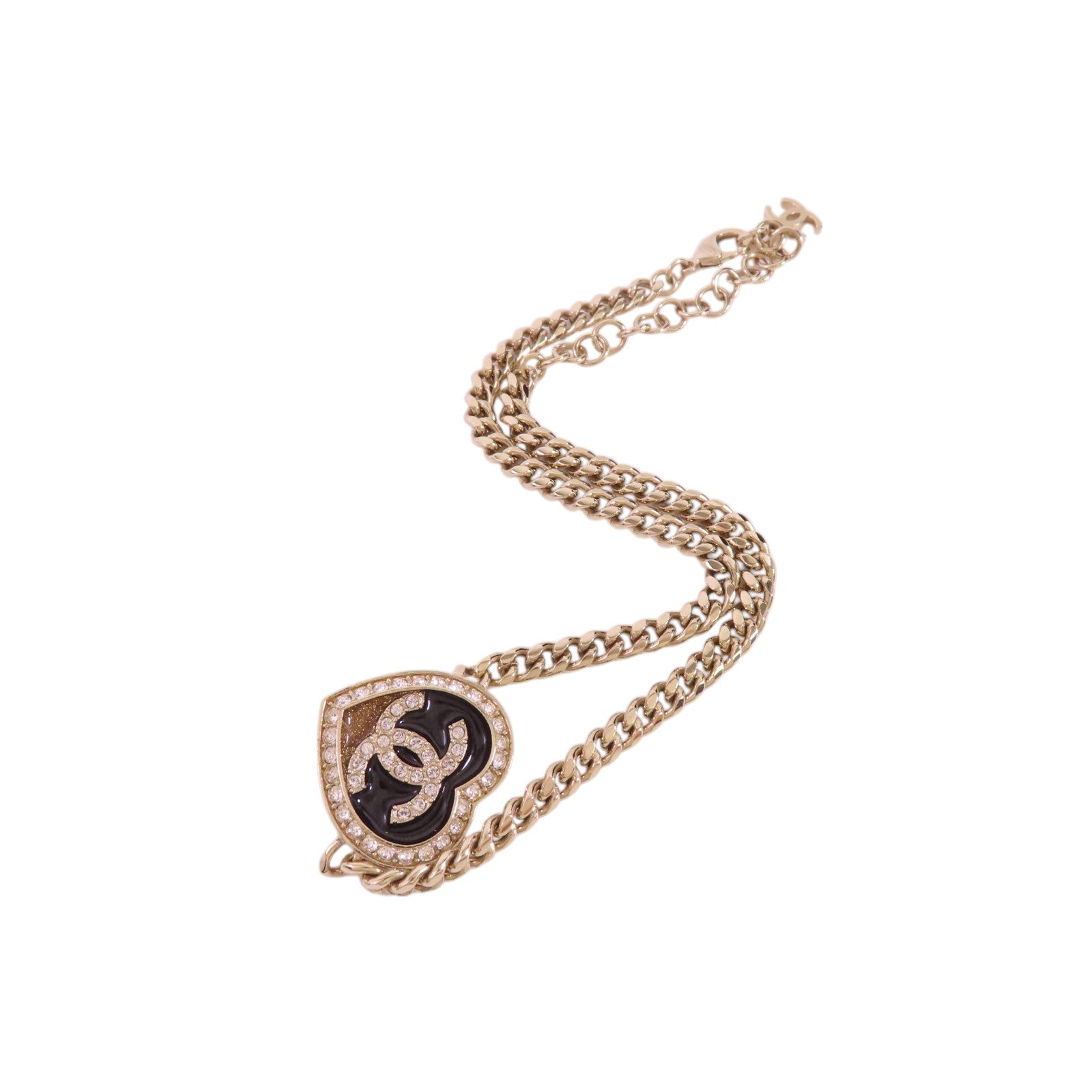CHANEL 【激減優惠】金屬/水鑽Heart Necklace金扣項鏈