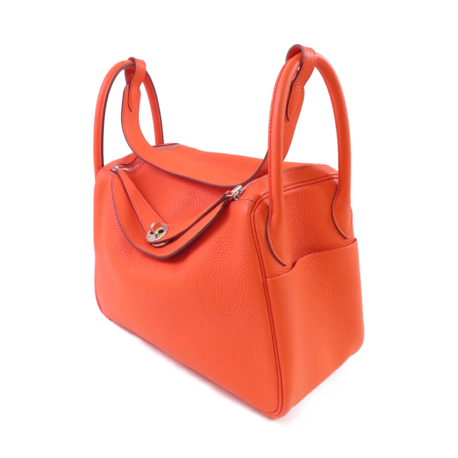 HERMES Clemence皮革Lindy 30 Shoulder Bag銀扣肩背袋8V Orange Poppy/罌粟花橘色