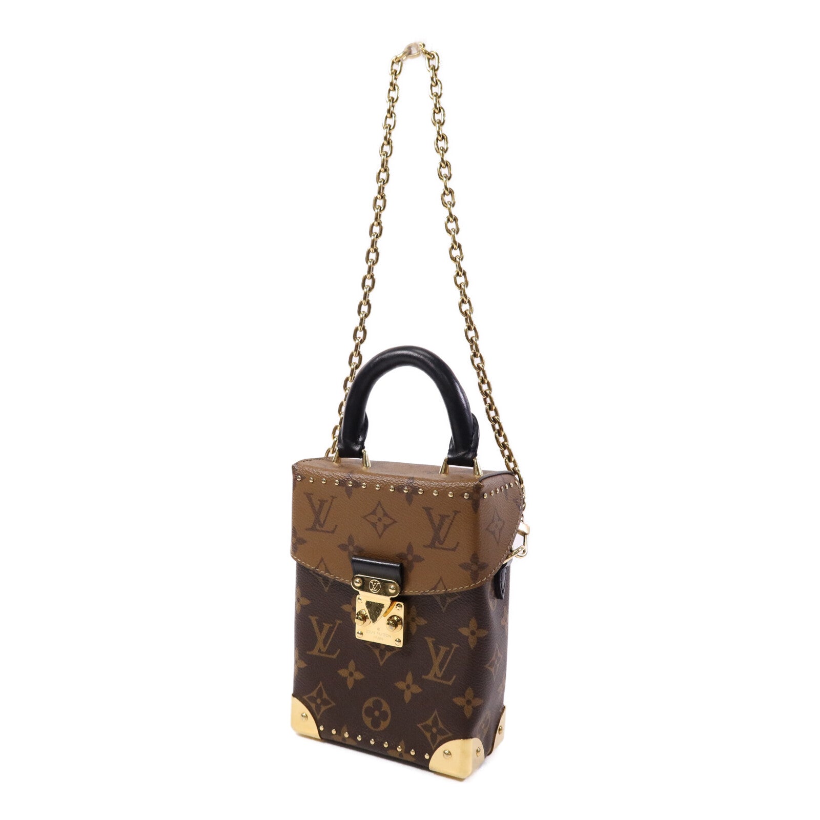 LOUIS VUITTON Monogram/Monogram Reverse Camera Box金扣鏈帶手挽肩背兩用袋