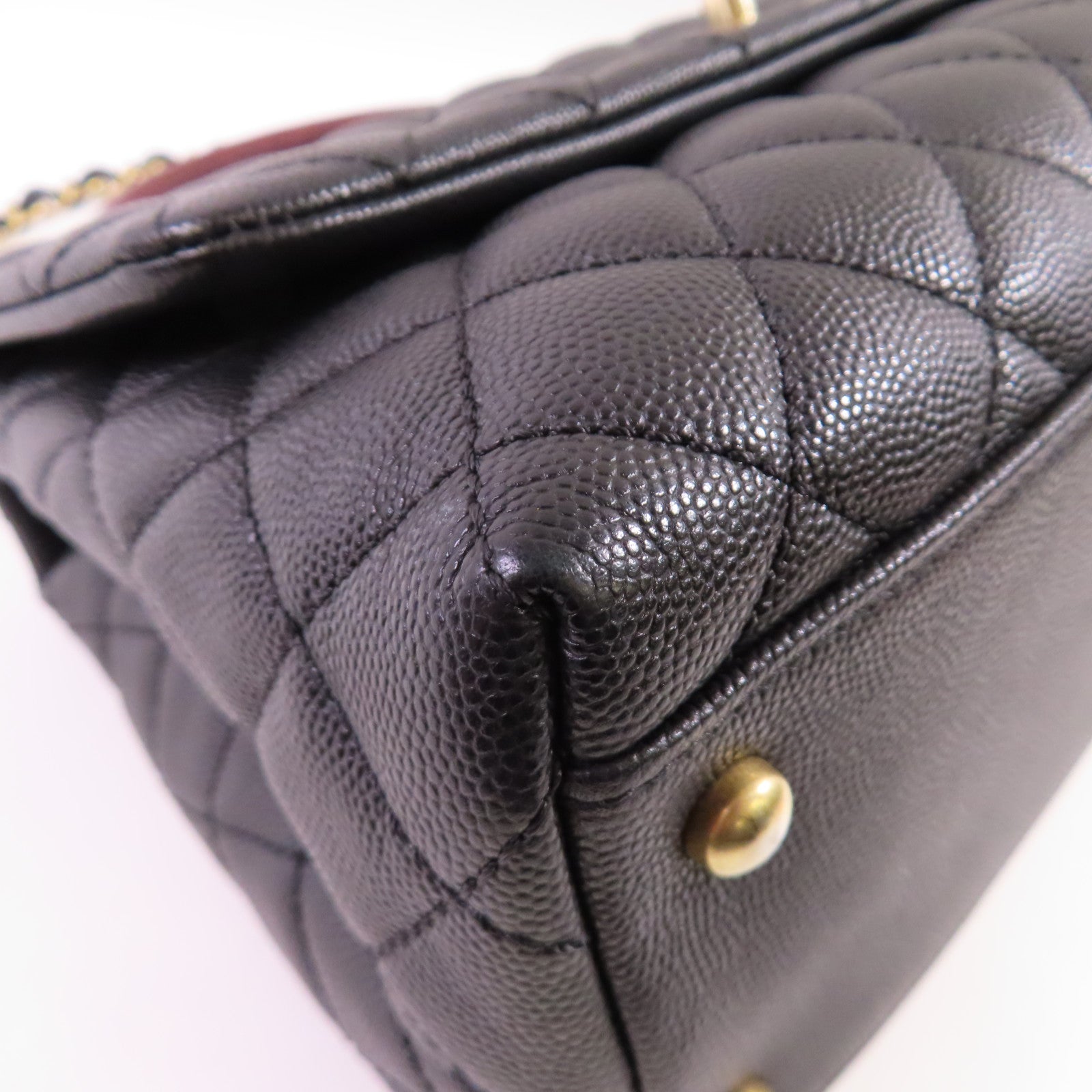 CHANEL 牛皮皮革Coco Handle Medium Chain 2Way Shoulder Bag金扣鏈帶手挽肩背兩用袋