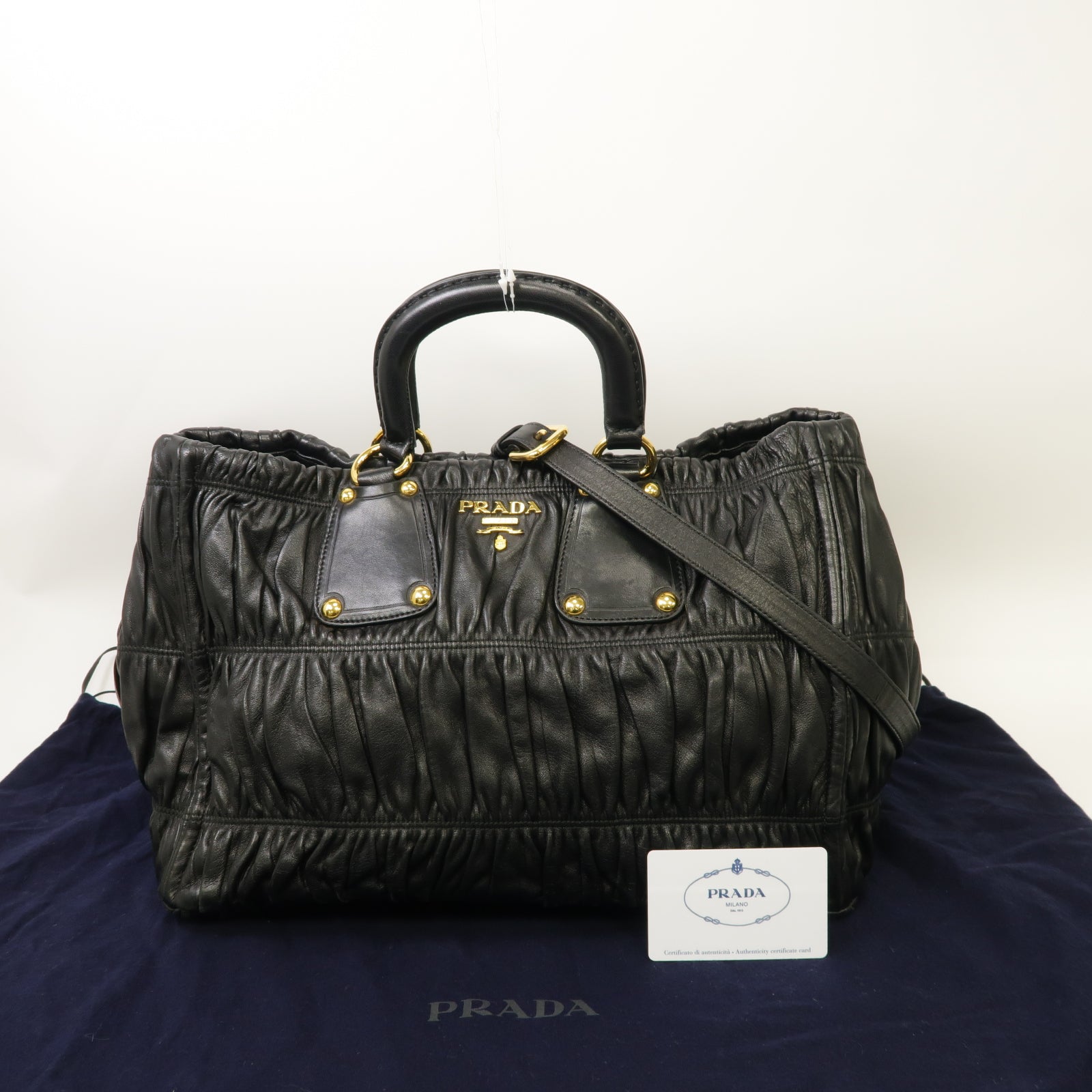 PRADA 牛皮皮革2way Shoulder Bag金扣手挽肩背兩用袋黒色