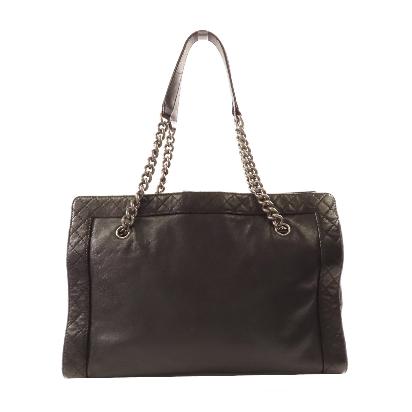 CHANEL 牛皮皮革Chain Shoulder銀扣肩背袋黑色