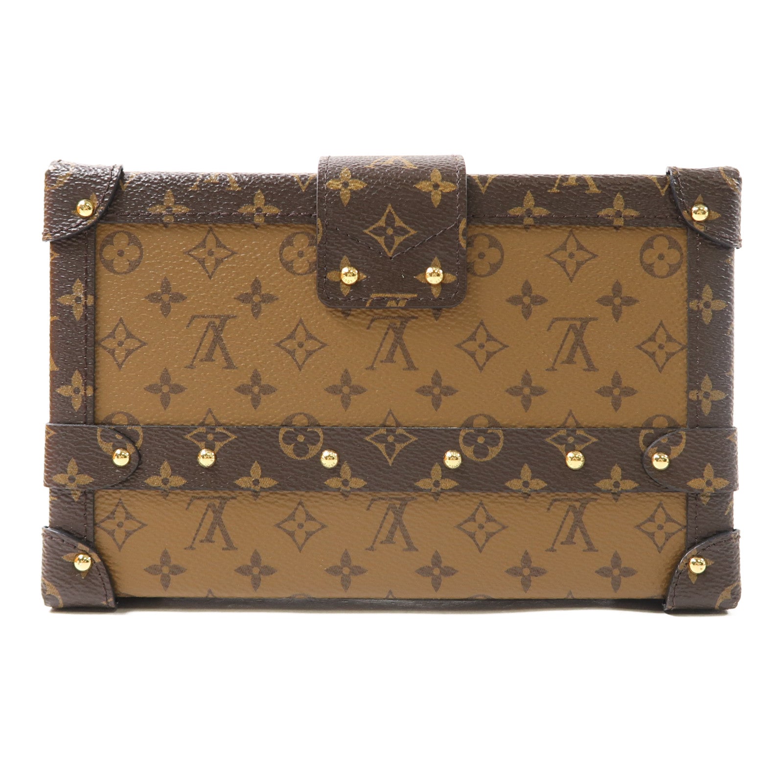 LOUIS VUITTON Monogram Reverse Petite Malle金扣肩背袋棕色