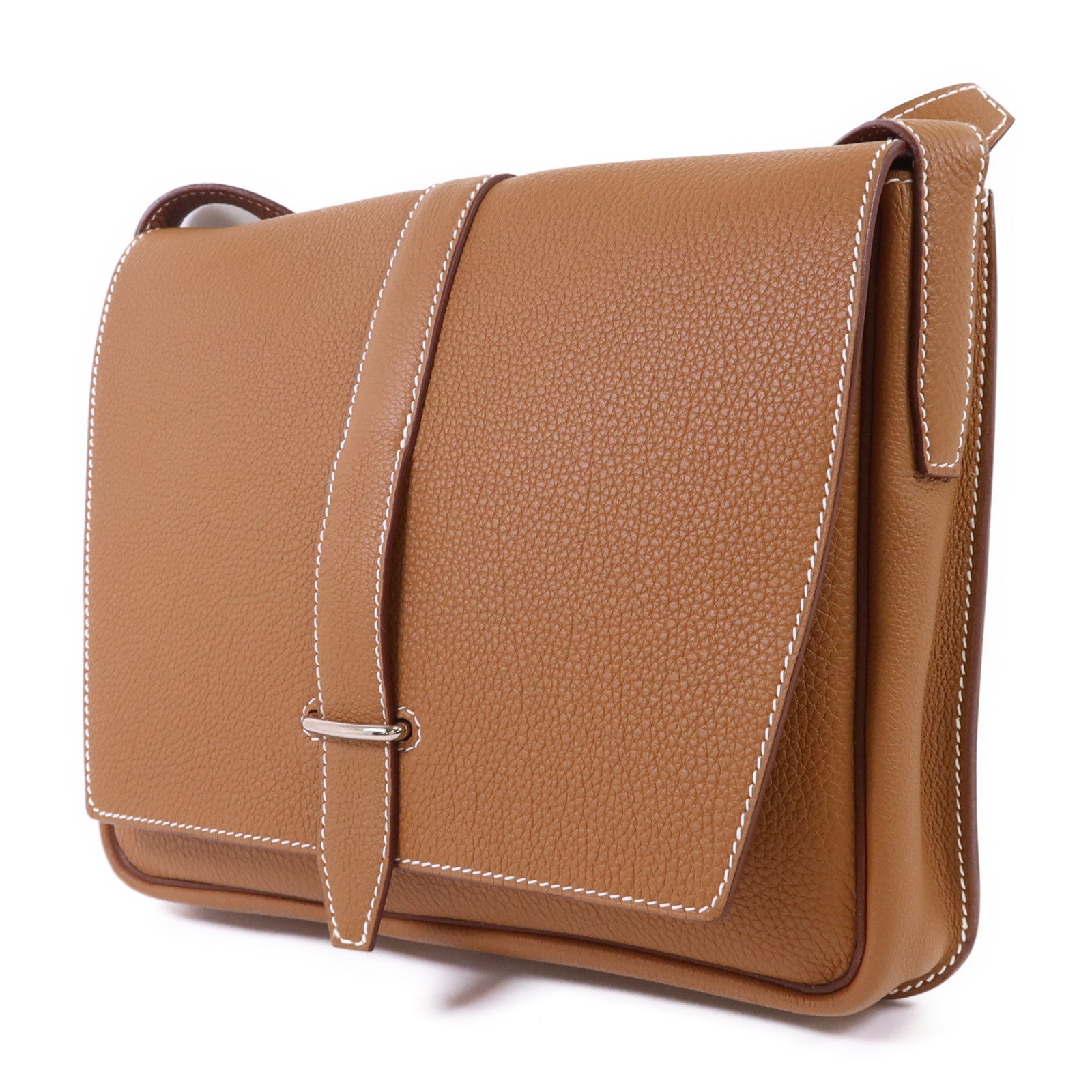 HERMES 【激減優惠】Togo皮革Steve Light Junior銀扣肩背袋Gold
