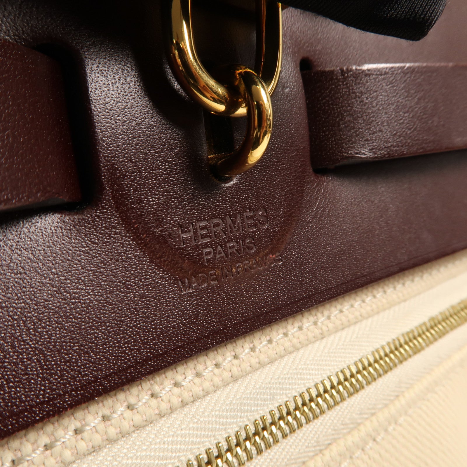 HERMES 帆布Herbag PM金扣肩背袋Beton/Rouge Sellier