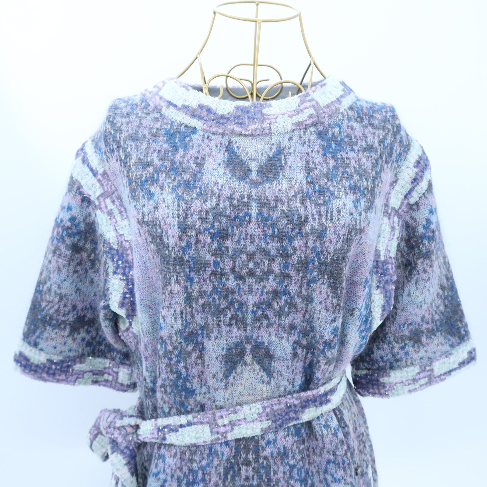 CHANEL Mohair/Nylon Knit Belted Short-Sleeve Sweater連身裙
