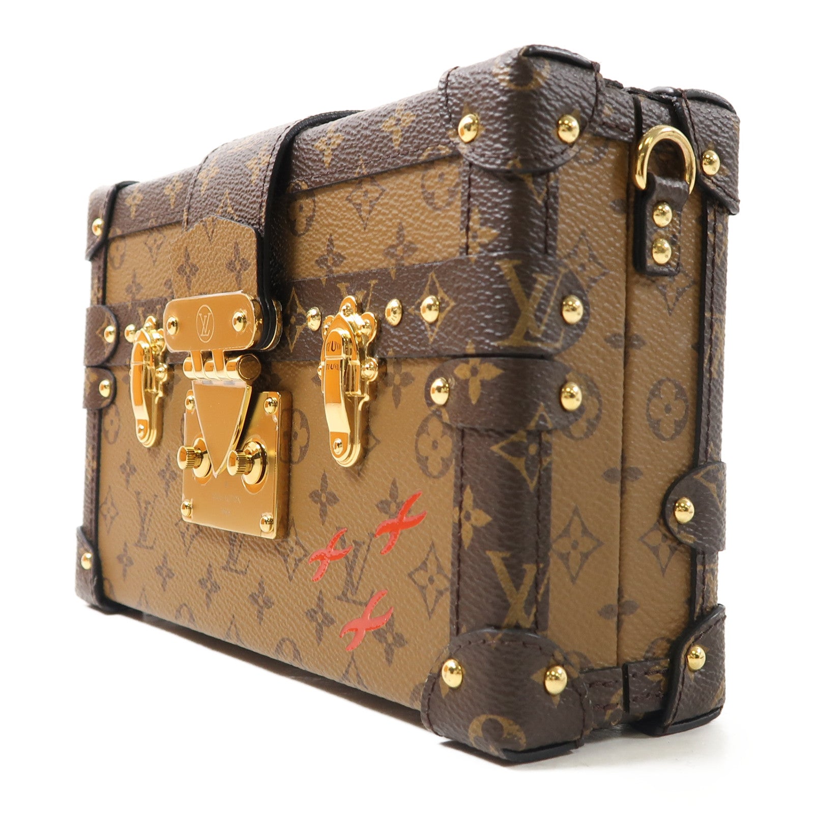 LOUIS VUITTON Monogram Reverse Petite Malle金扣肩背袋棕色