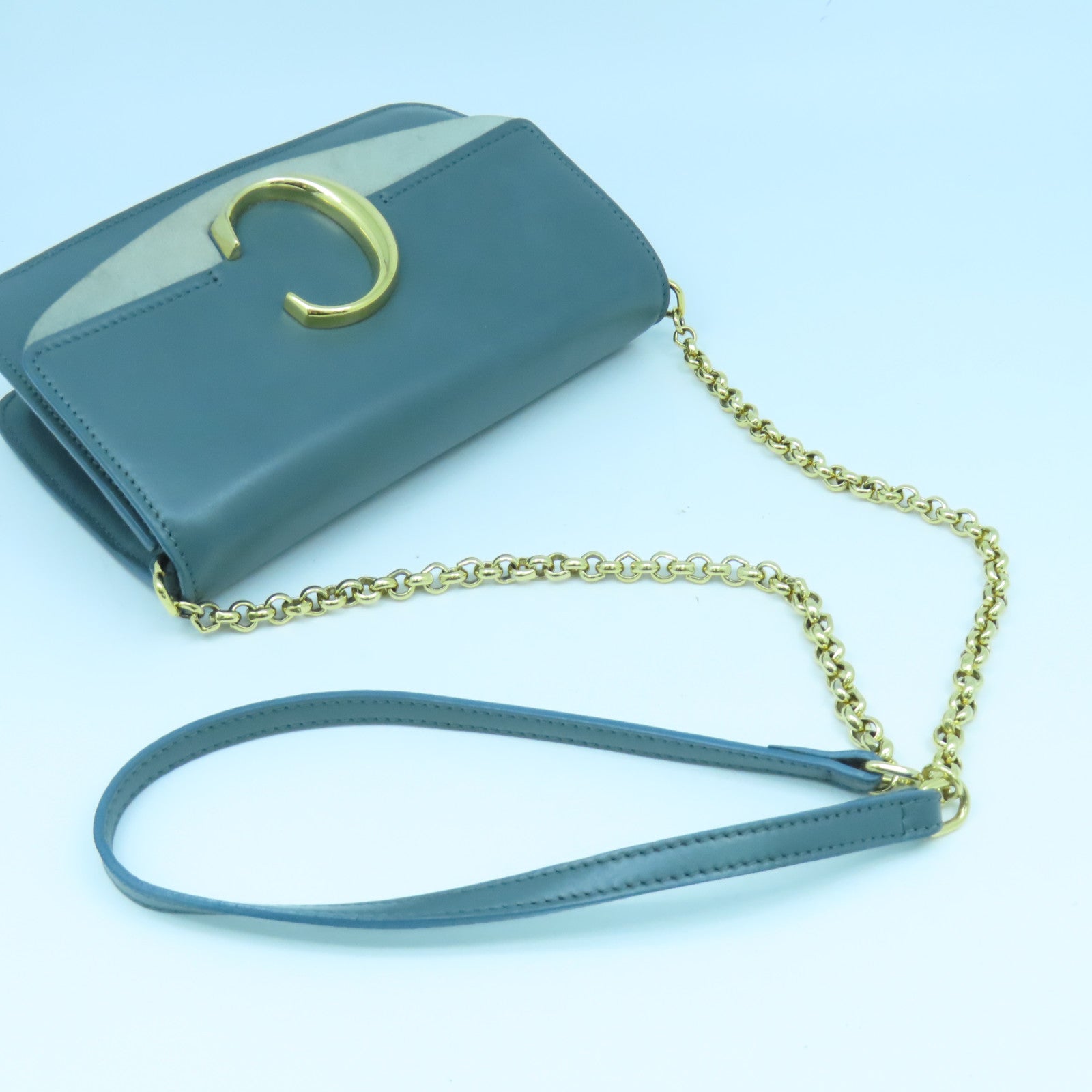 Chloe 【清倉大減價】牛皮皮革Shoulder Bag金扣肩背袋藍色