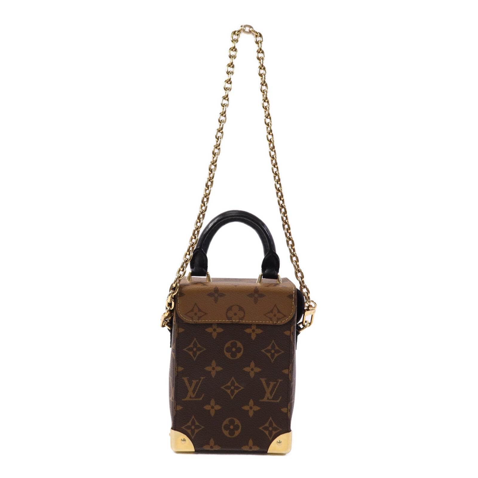 LOUIS VUITTON Monogram/Monogram Reverse Camera Box金扣鏈帶手挽肩背兩用袋