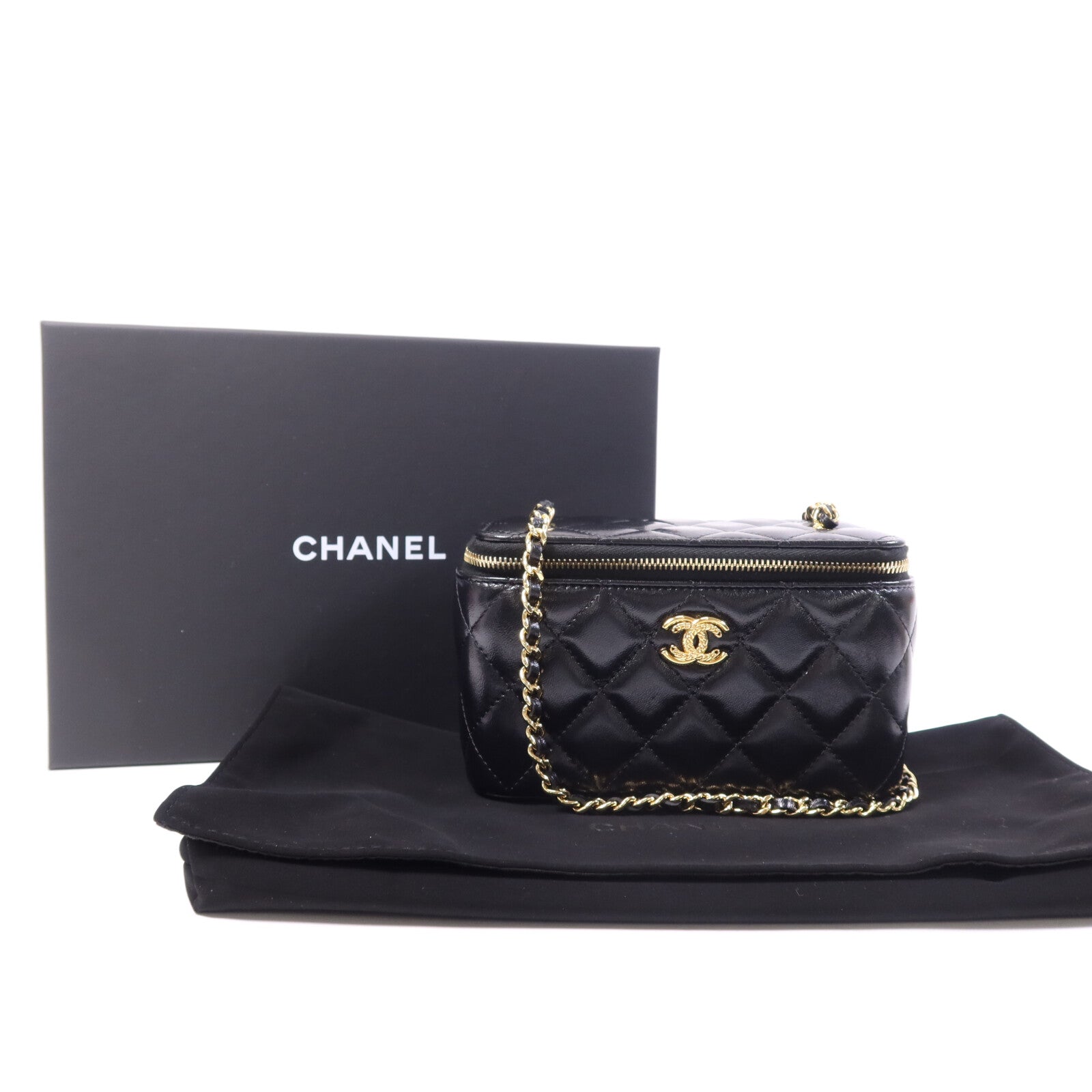 CHANEL 【激減優惠】皮革Vanity Case金扣鏈帶肩背袋
