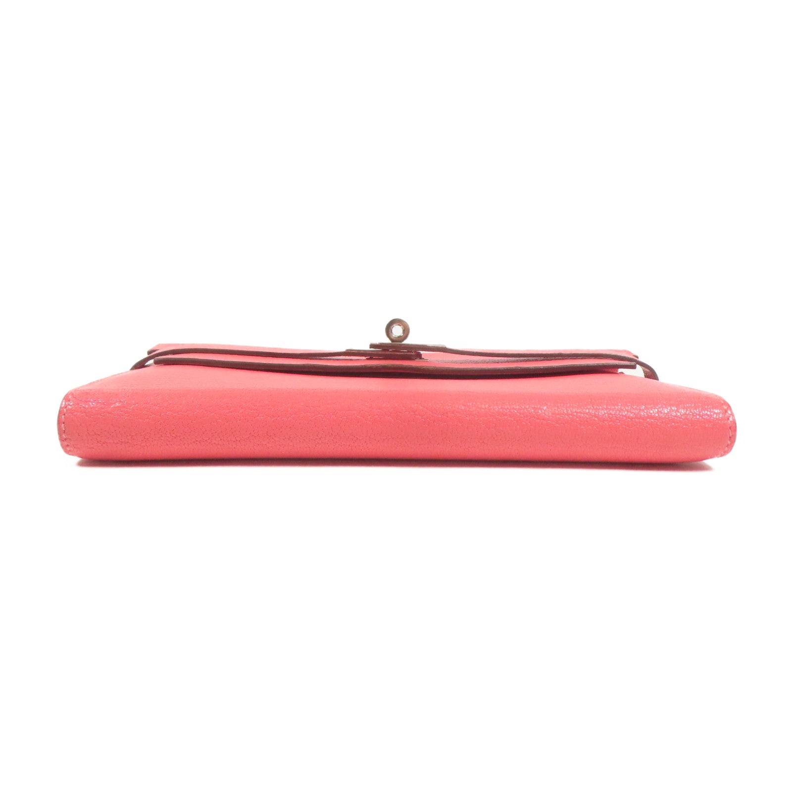 HERMES 【激減優惠】Chevre皮革Kelly Wallet銀扣長錢包Rose Lipstick