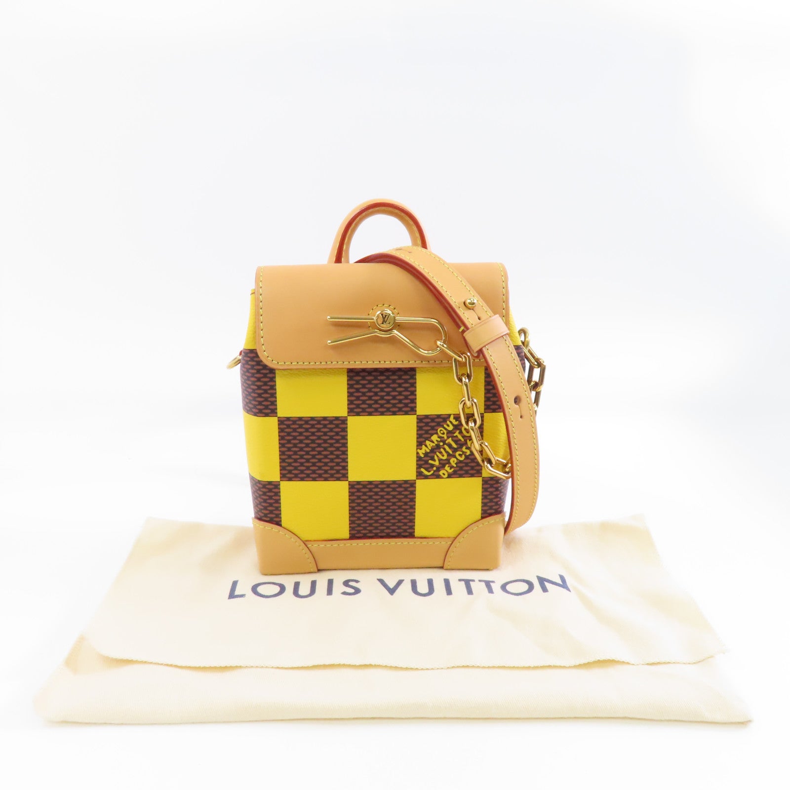 LOUIS VUITTON Damier Pop Nano Steamer金扣手挽肩背兩用袋黃色
