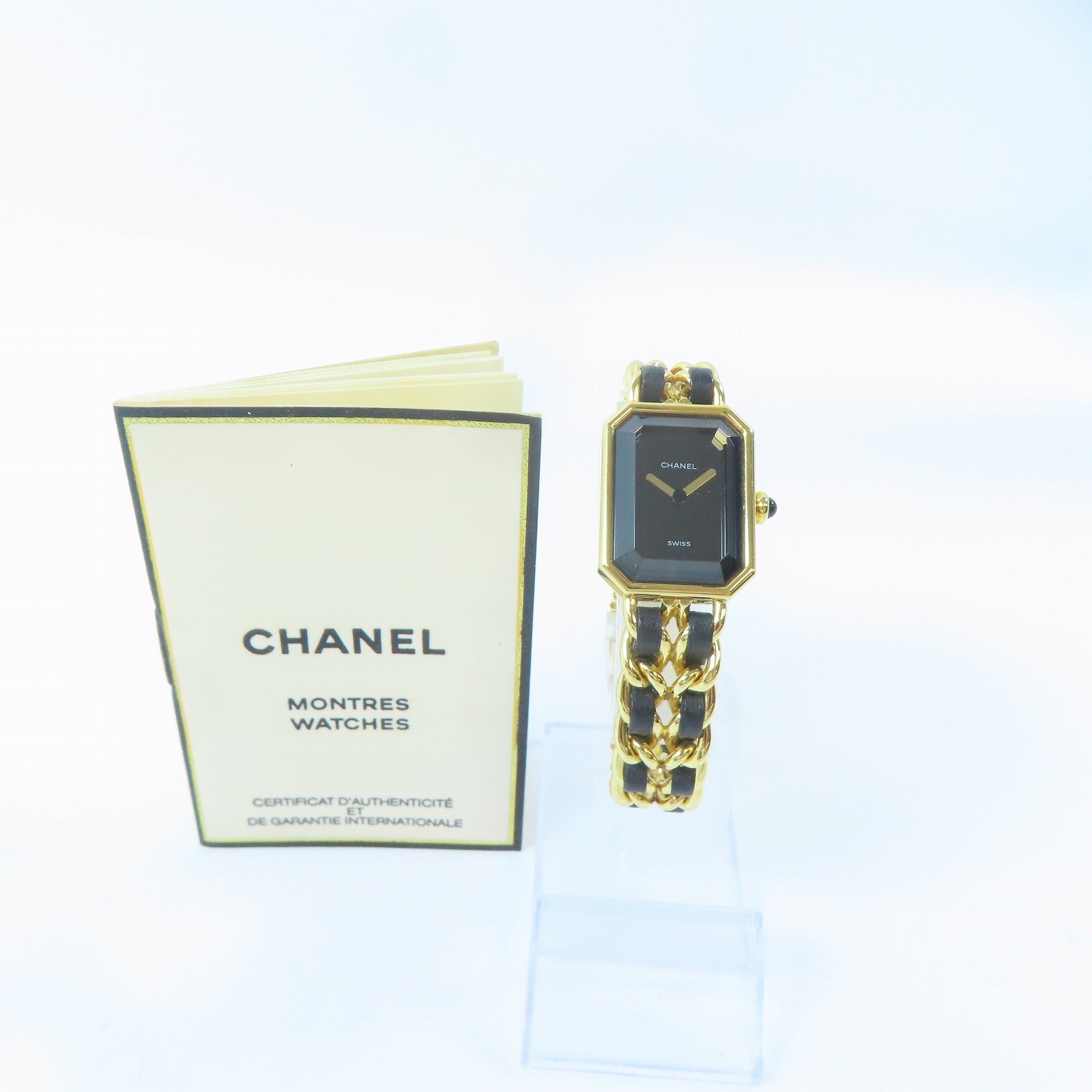 CHANEL Premiere M鍍金/皮革手錶石英機芯黑色#15cm