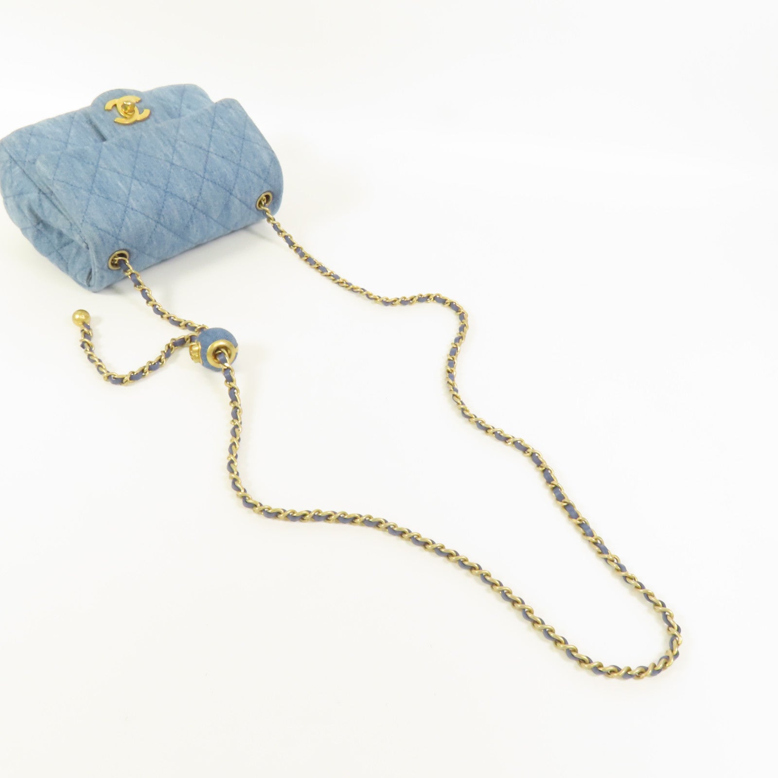 CHANEL Denim Mini Classic 17金扣鏈帶肩背袋