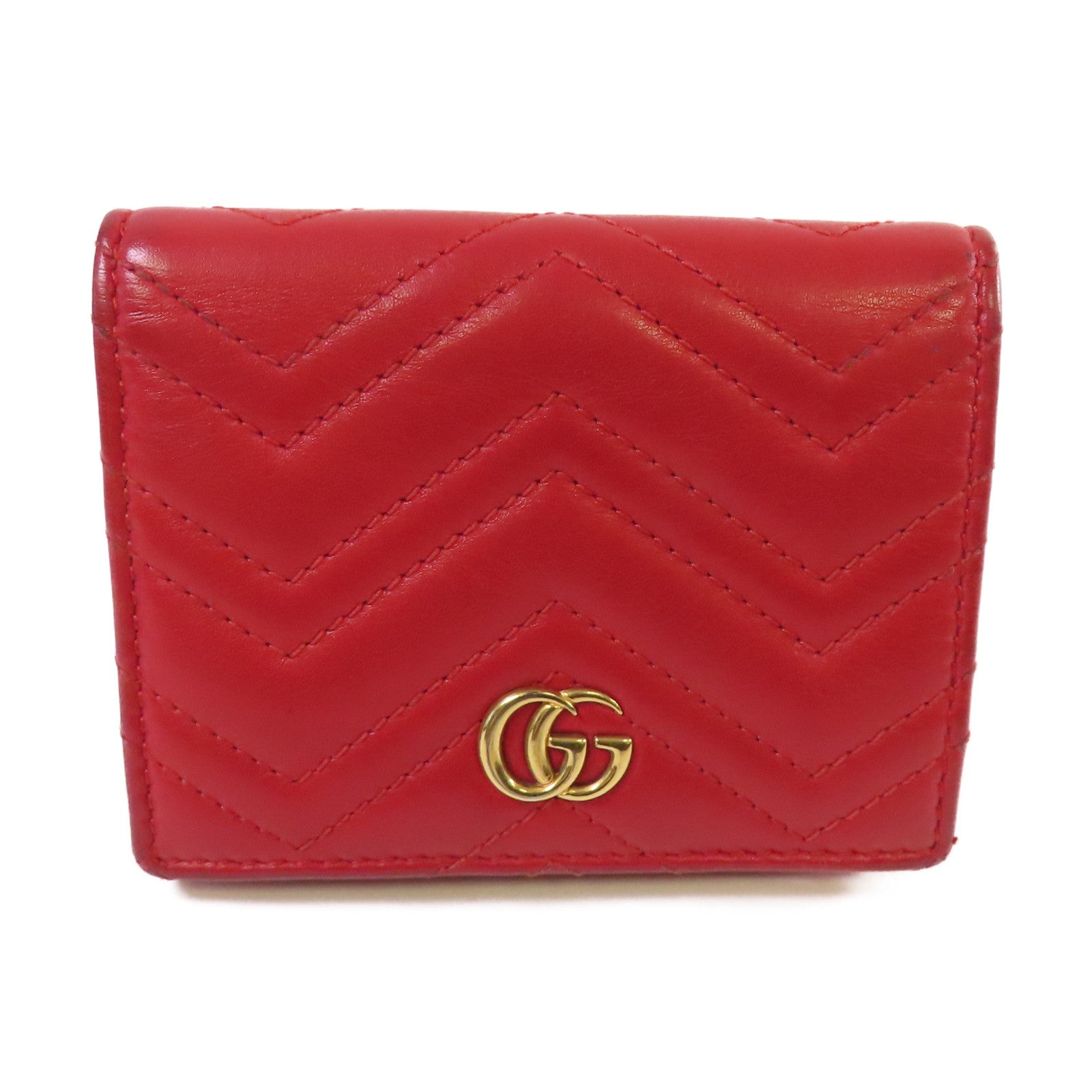GUCCI 【激減優惠】牛皮皮革GG Marmont bi-fold Mini Wallet金扣短錢包紅色