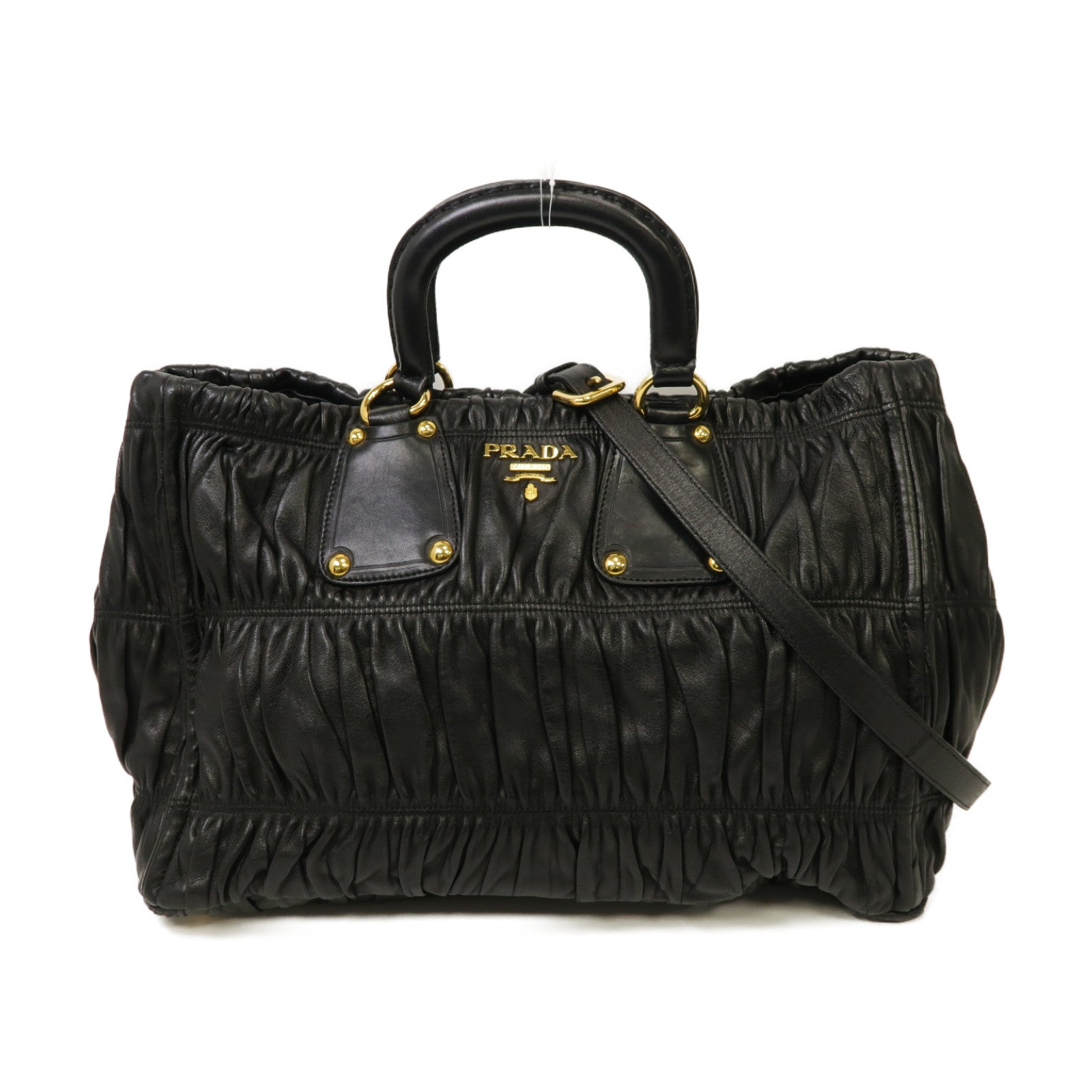 PRADA 牛皮皮革2way Shoulder Bag金扣手挽肩背兩用袋黒色