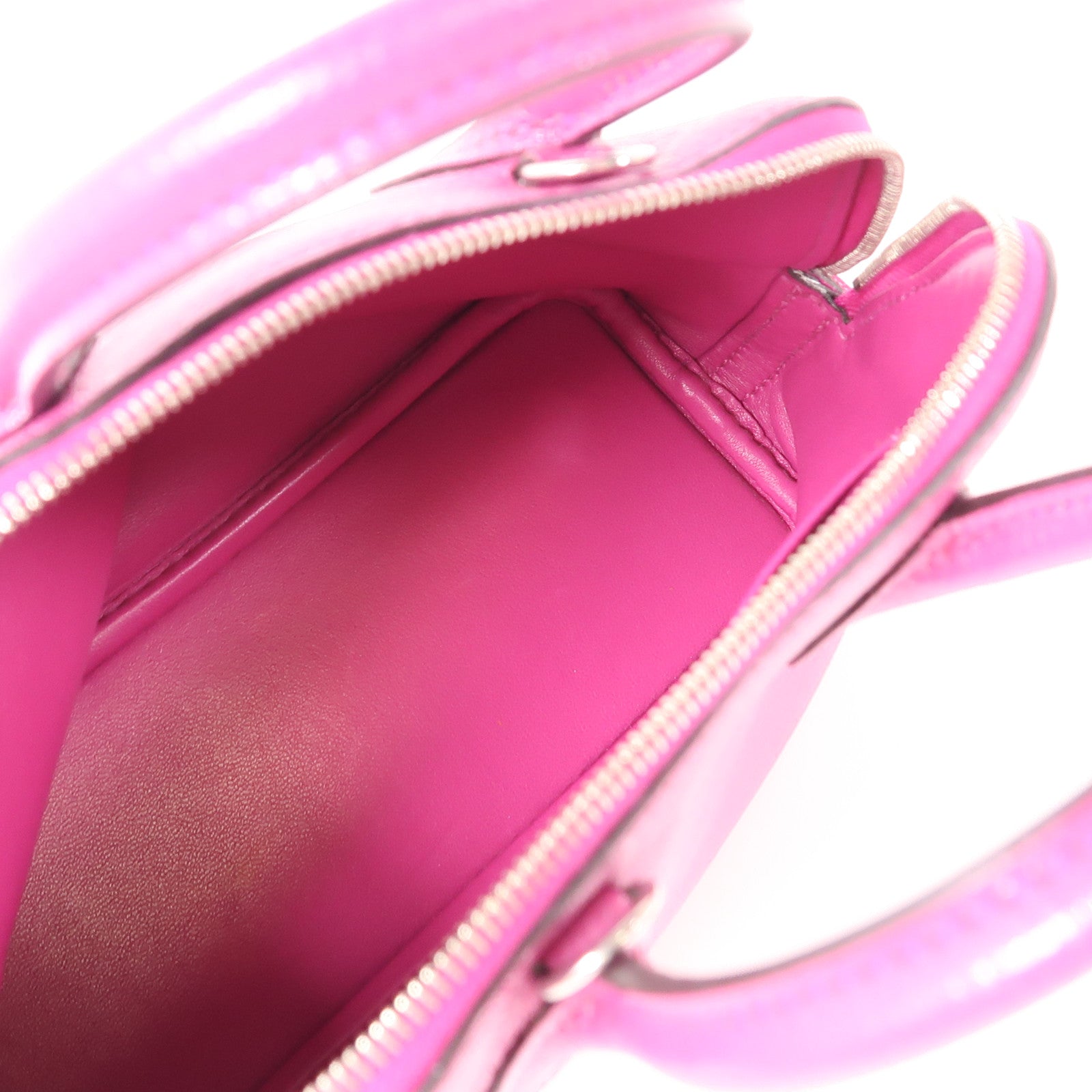HERMES Chevre皮革Mini Bolide銀扣手挽肩背兩用袋Rose Pourpre