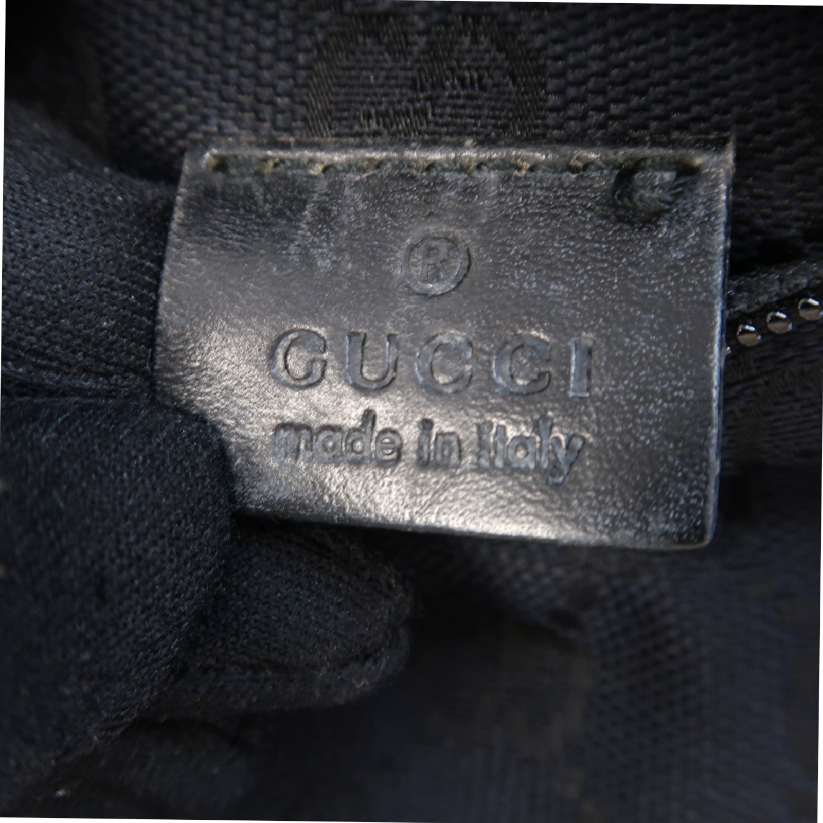 GUCCI 帆布/皮革Waist Bag銀扣腰包深藍色/黑色