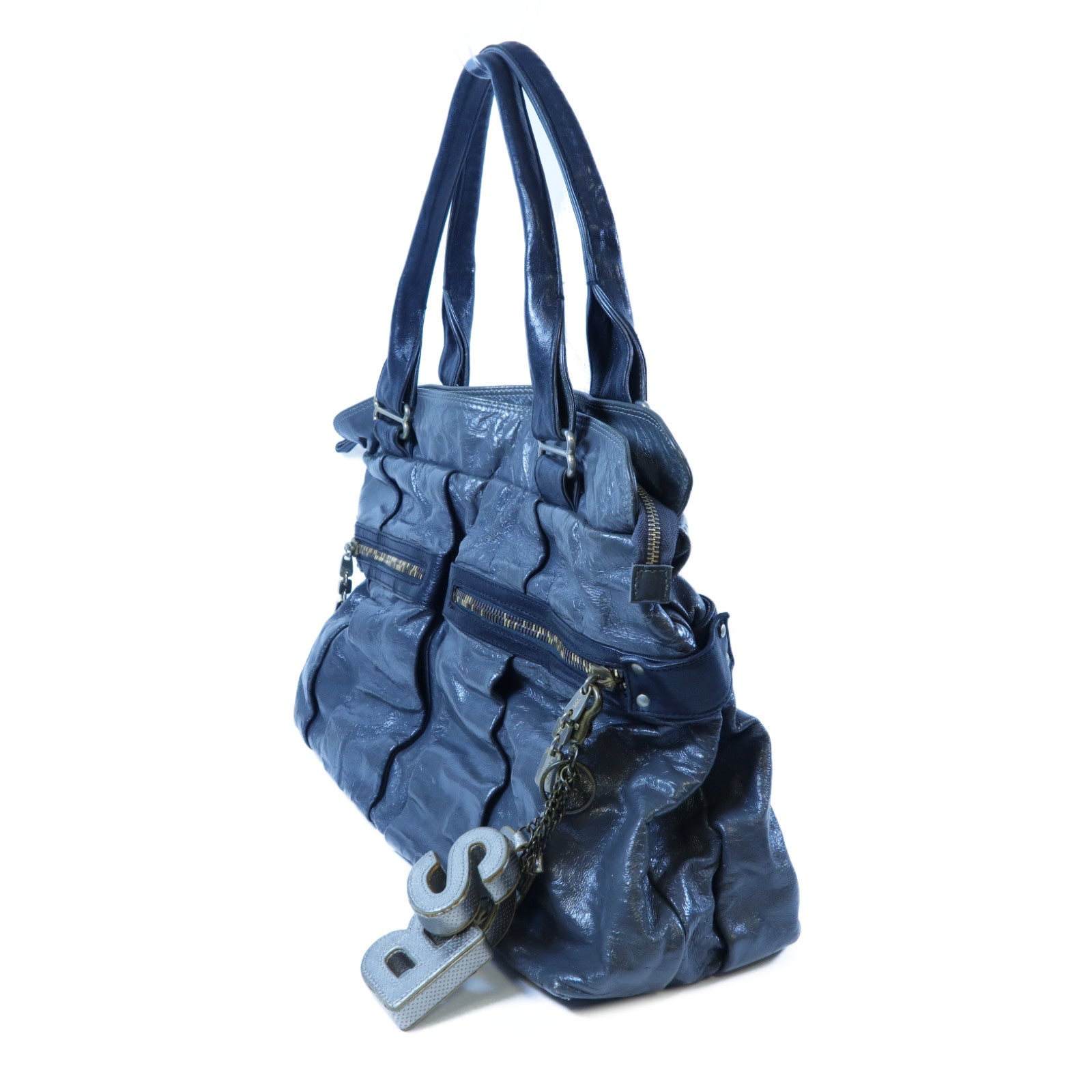SEE BY CHLOE 【激減優惠】漆皮皮革2 Way Shoulder Bag金扣手挽肩背兩用袋灰色