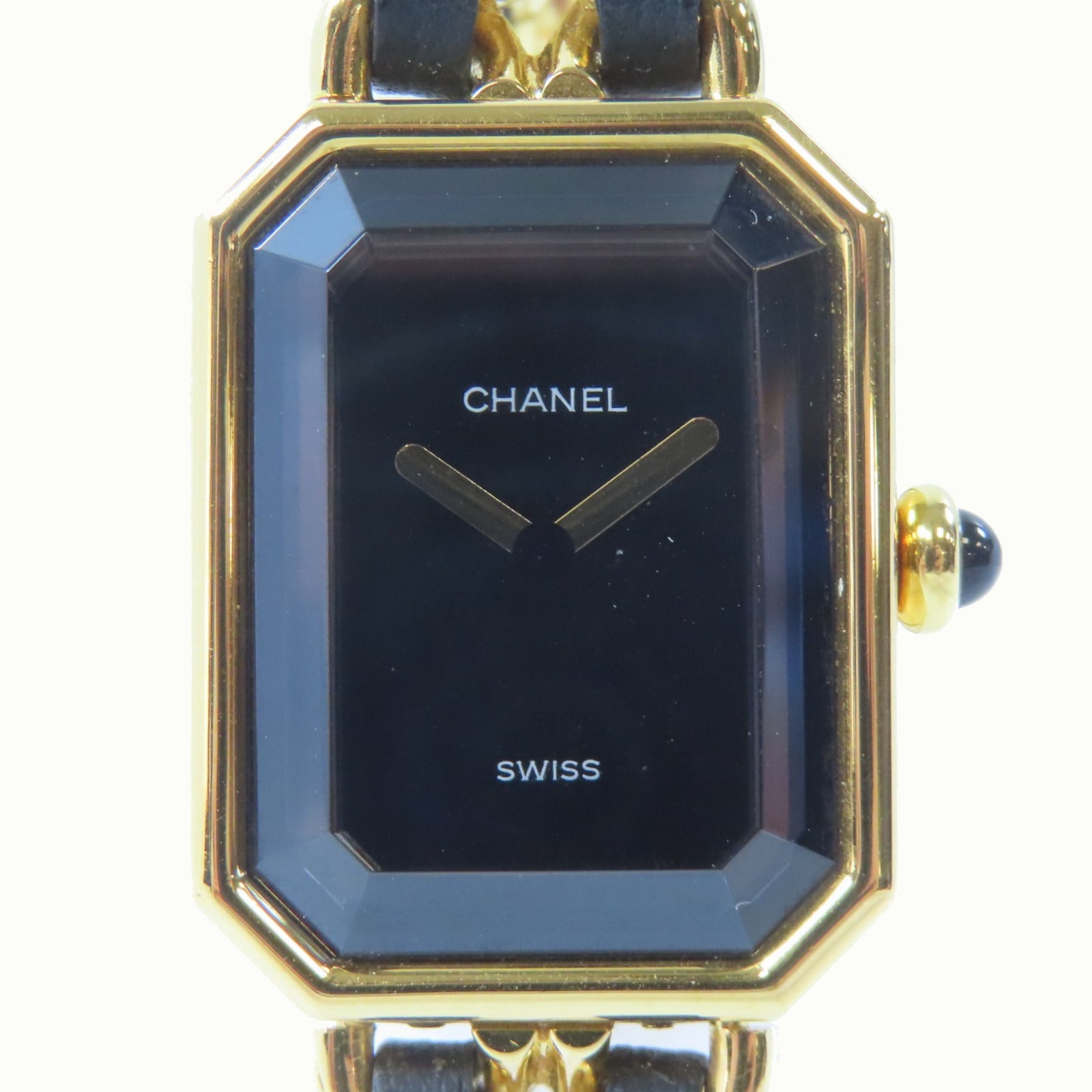 CHANEL Premiere M鍍金/皮革手錶石英機芯黑色#15cm