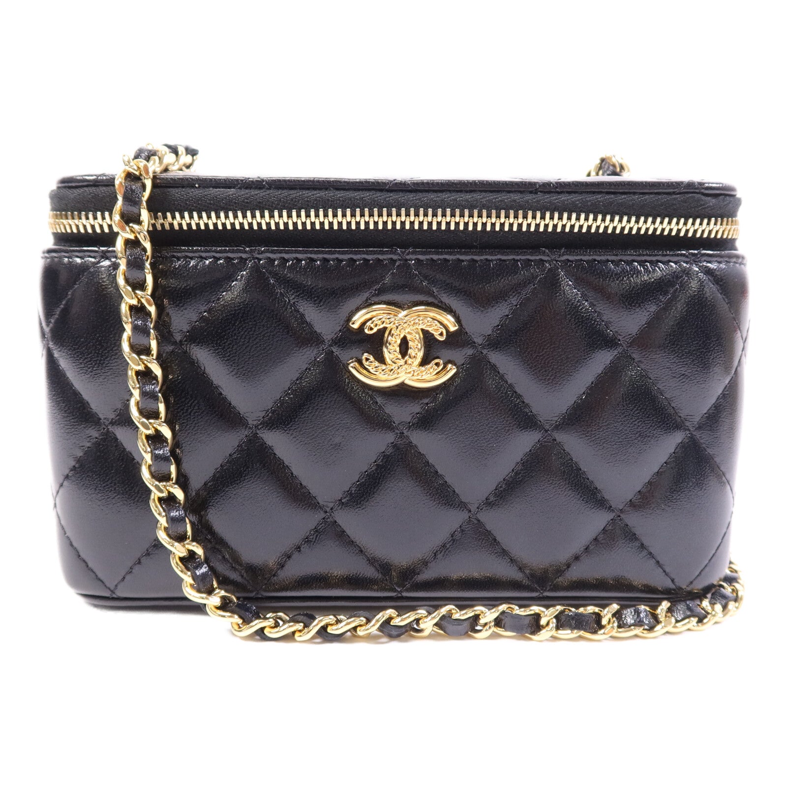 CHANEL 【激減優惠】皮革Vanity Case金扣鏈帶肩背袋