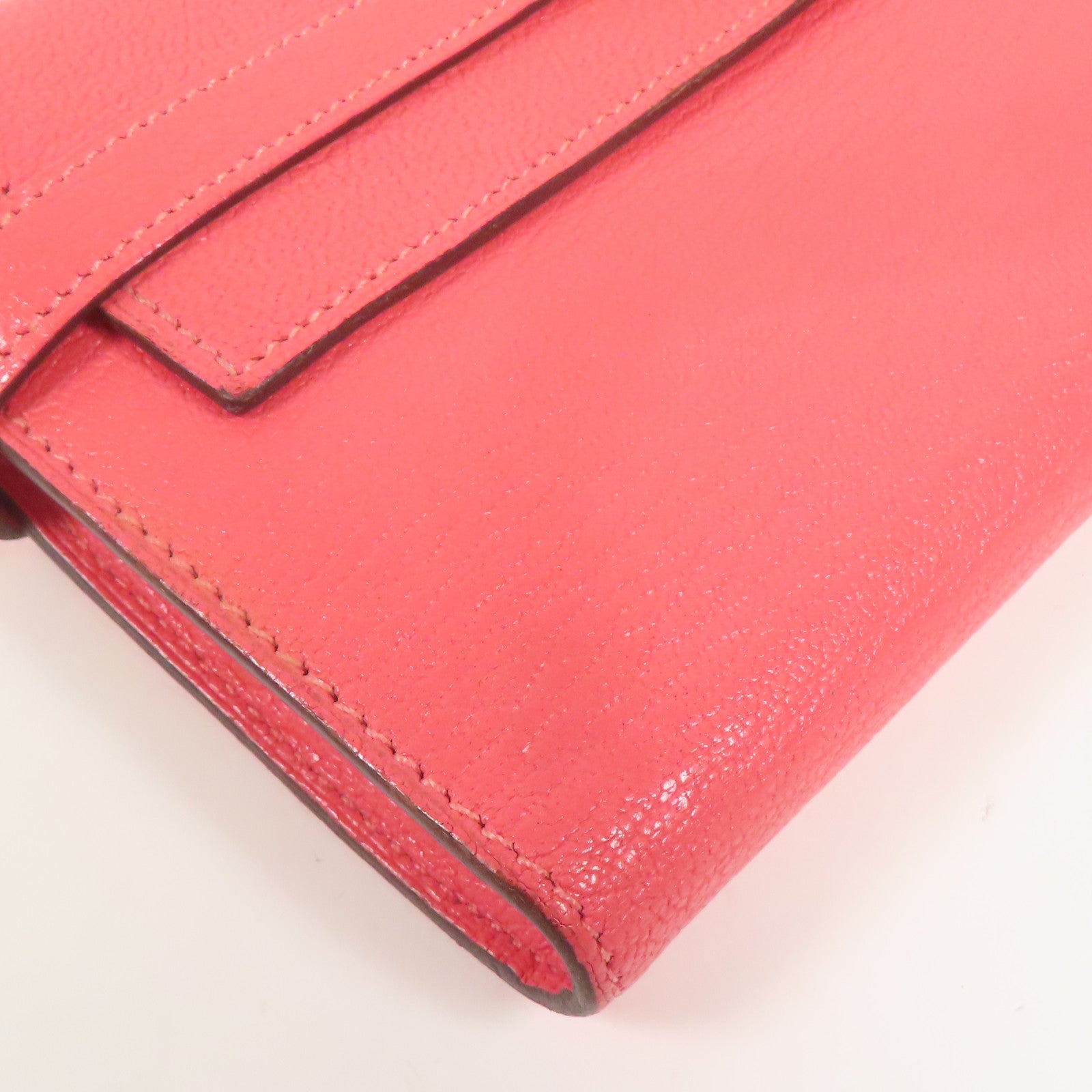 HERMES Chevre皮革Kelly Wallet銀扣長錢包Rose Lipstick