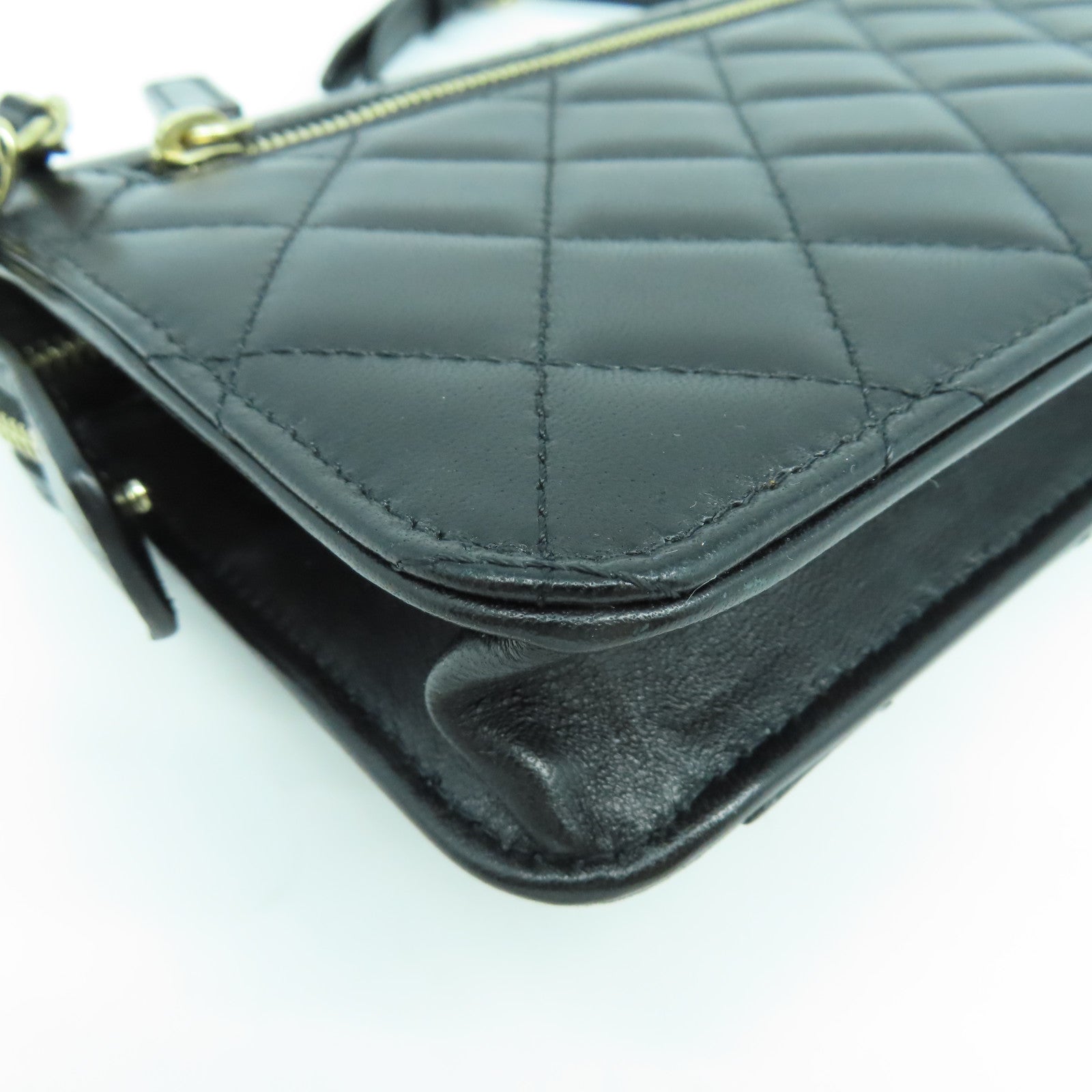 CHANEL 菱格羊皮皮革Waist Bag金扣/銀扣腰包黑色