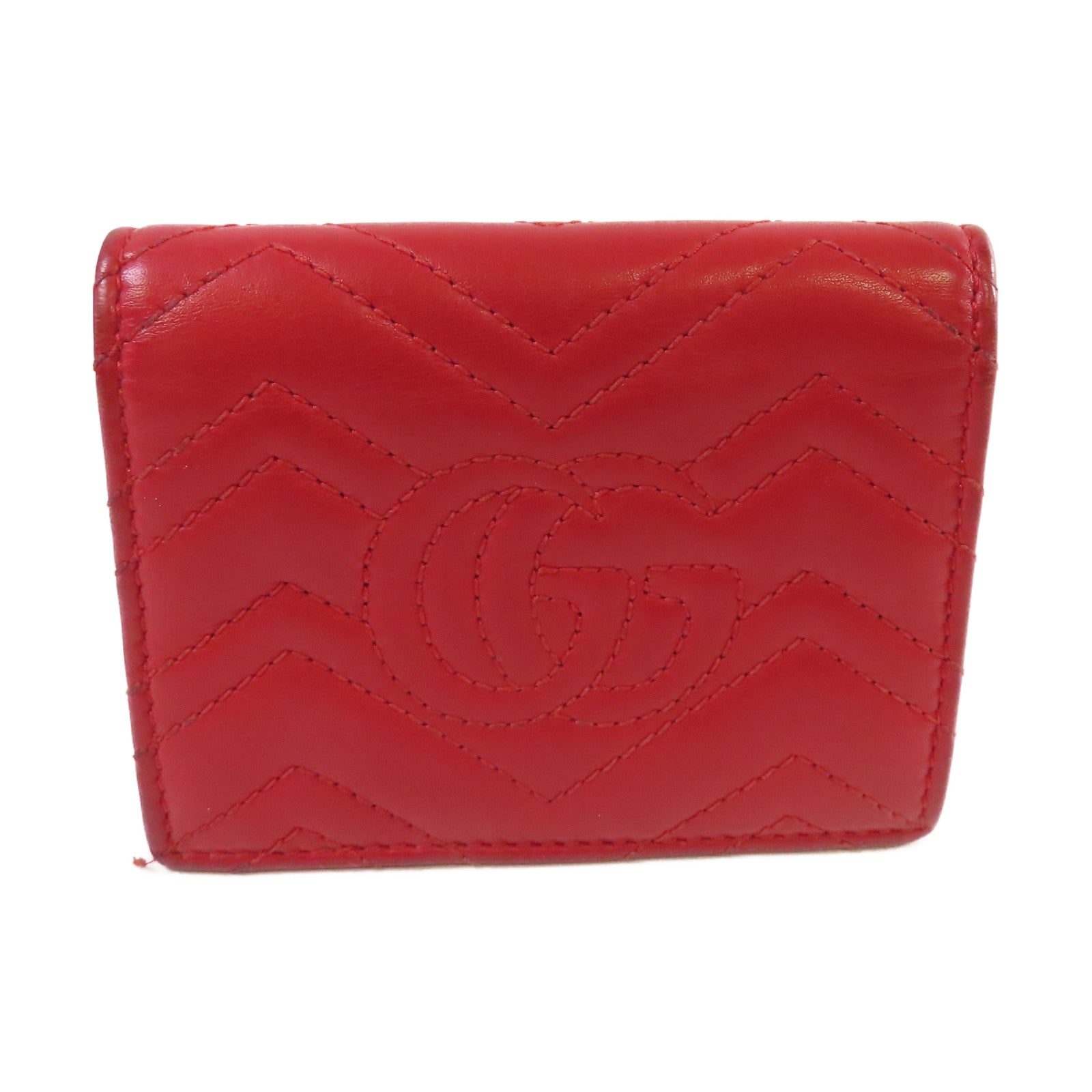GUCCI 【激減優惠】牛皮皮革GG Marmont bi-fold Mini Wallet金扣短錢包紅色