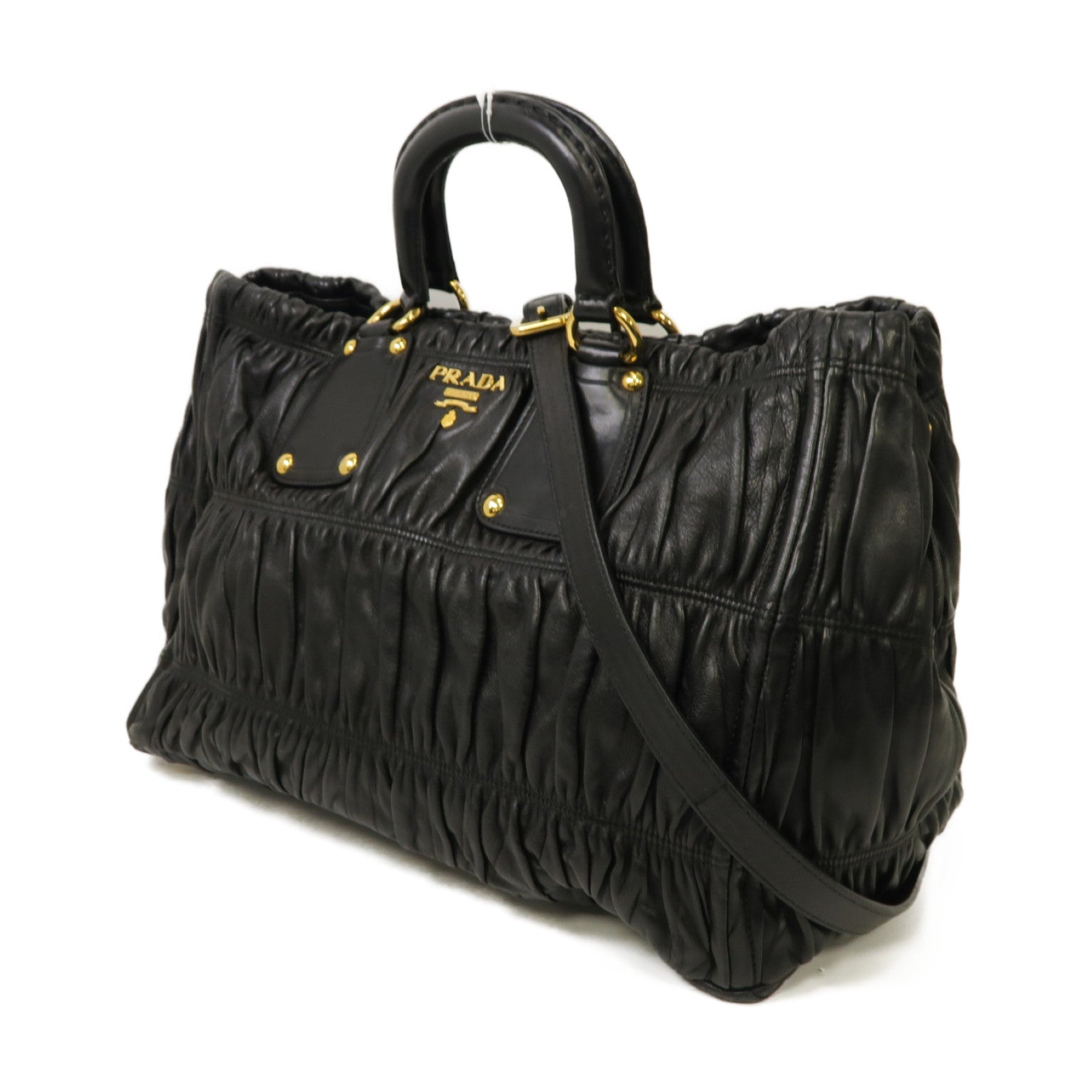 PRADA 牛皮皮革2way Shoulder Bag金扣手挽肩背兩用袋黒色