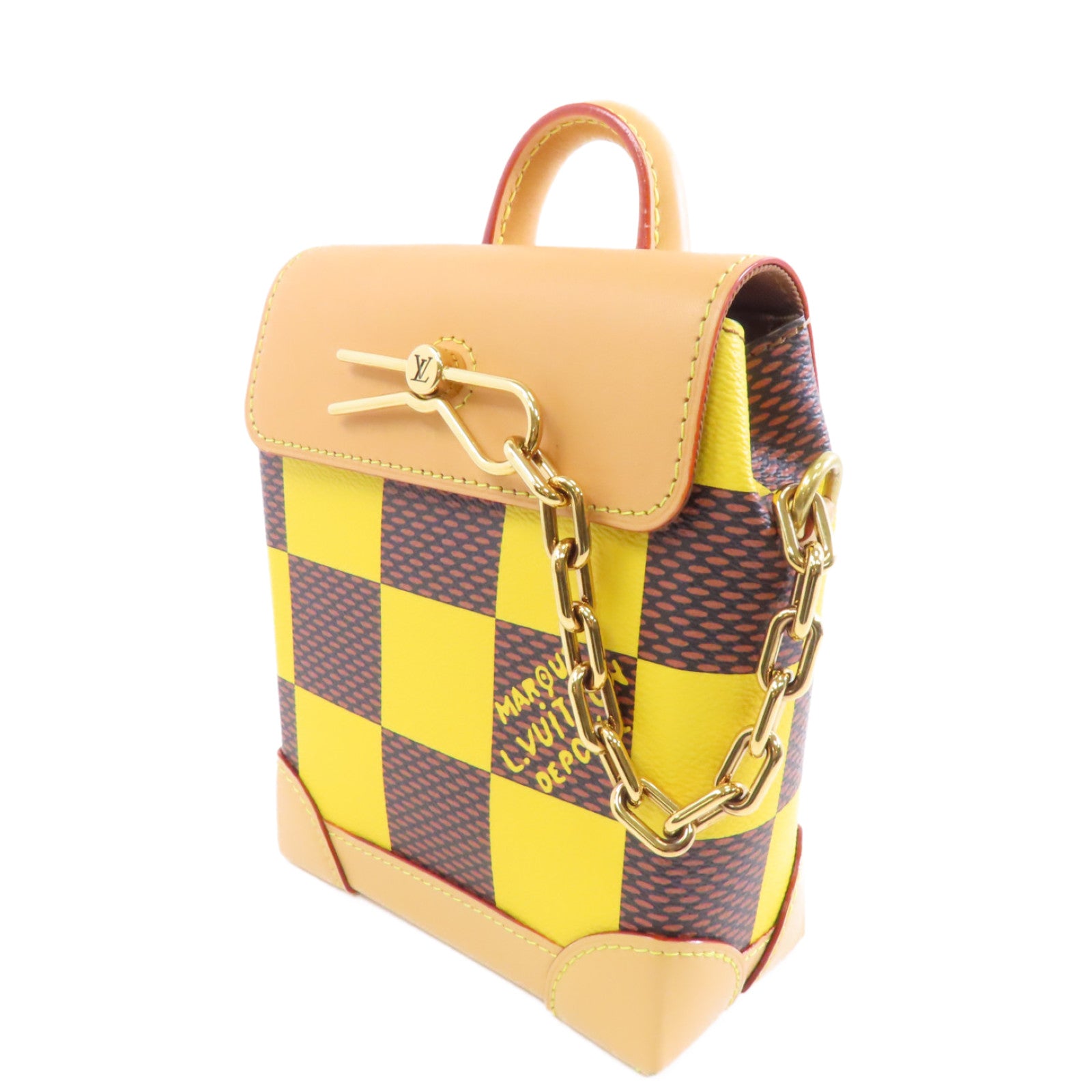 LOUIS VUITTON Damier Pop Nano Steamer金扣手挽肩背兩用袋黃色