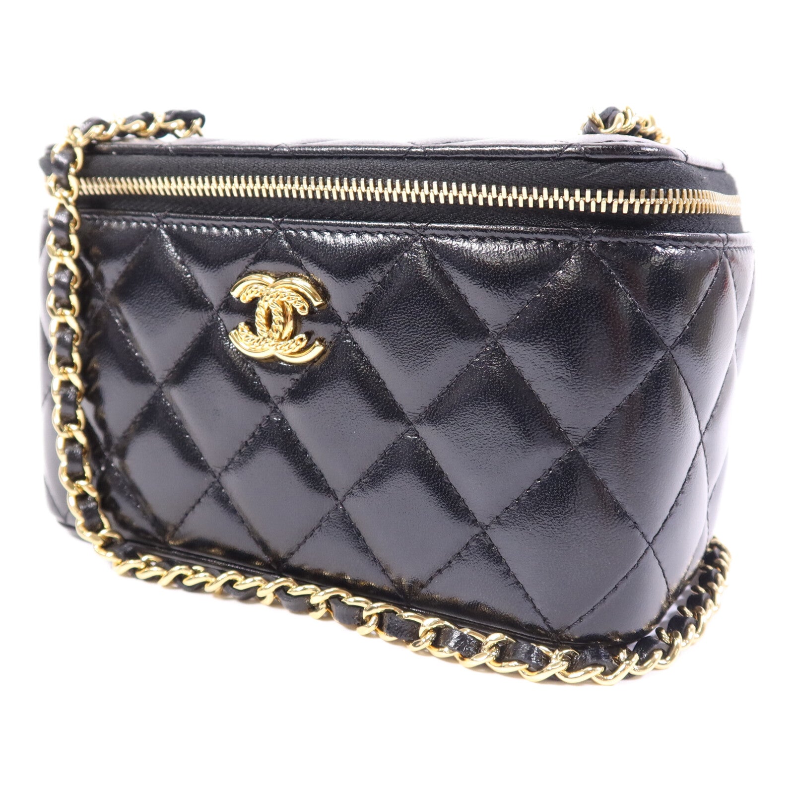 CHANEL 【激減優惠】皮革Vanity Case金扣鏈帶肩背袋