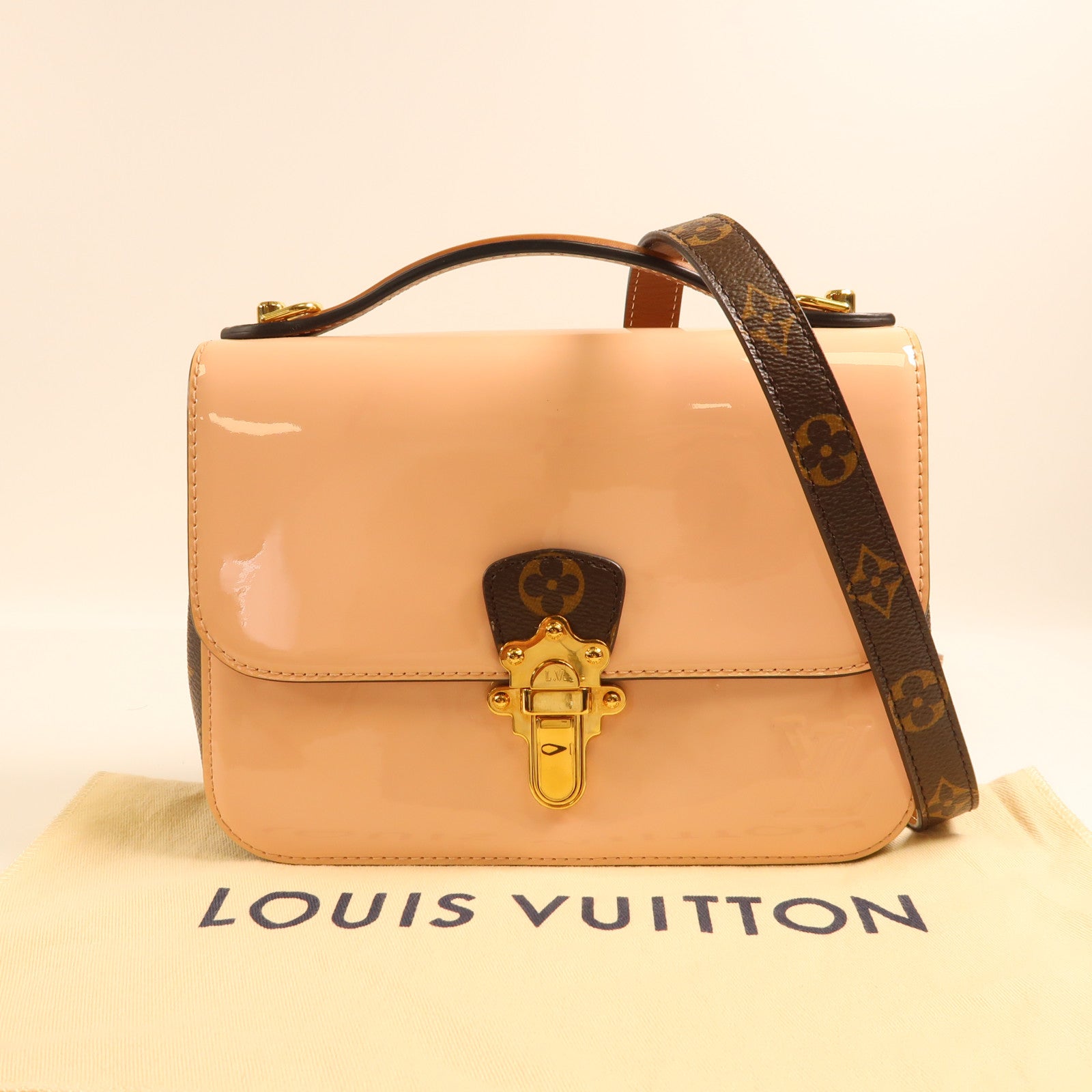 LOUIS VUITTON LV GHW Cherrywood 2 Way Bag M53355 Monogram/Patent Pink/Brown