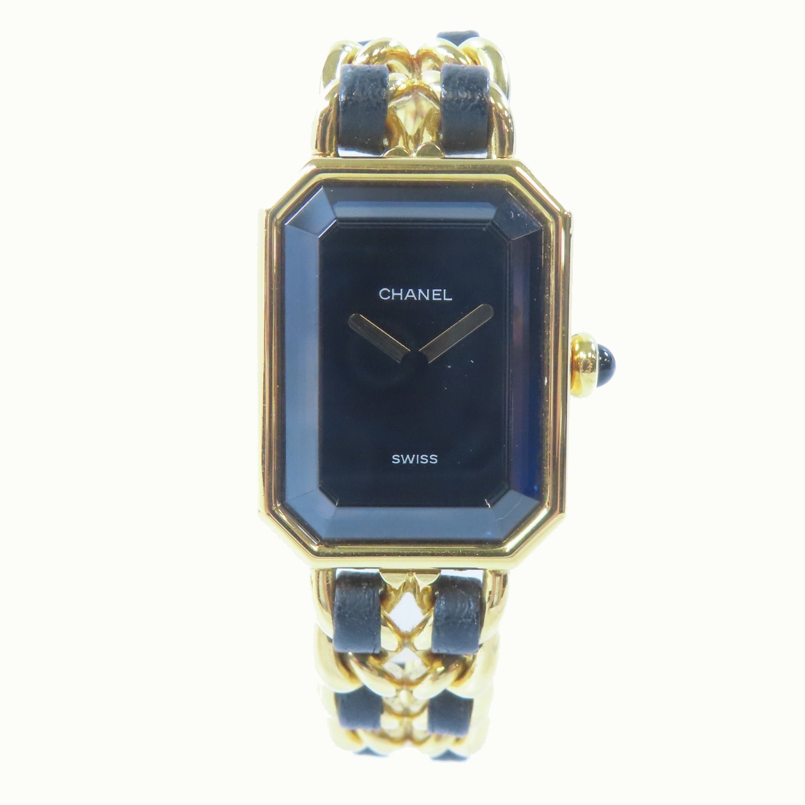CHANEL Premiere M鍍金/皮革手錶石英機芯黑色#15cm