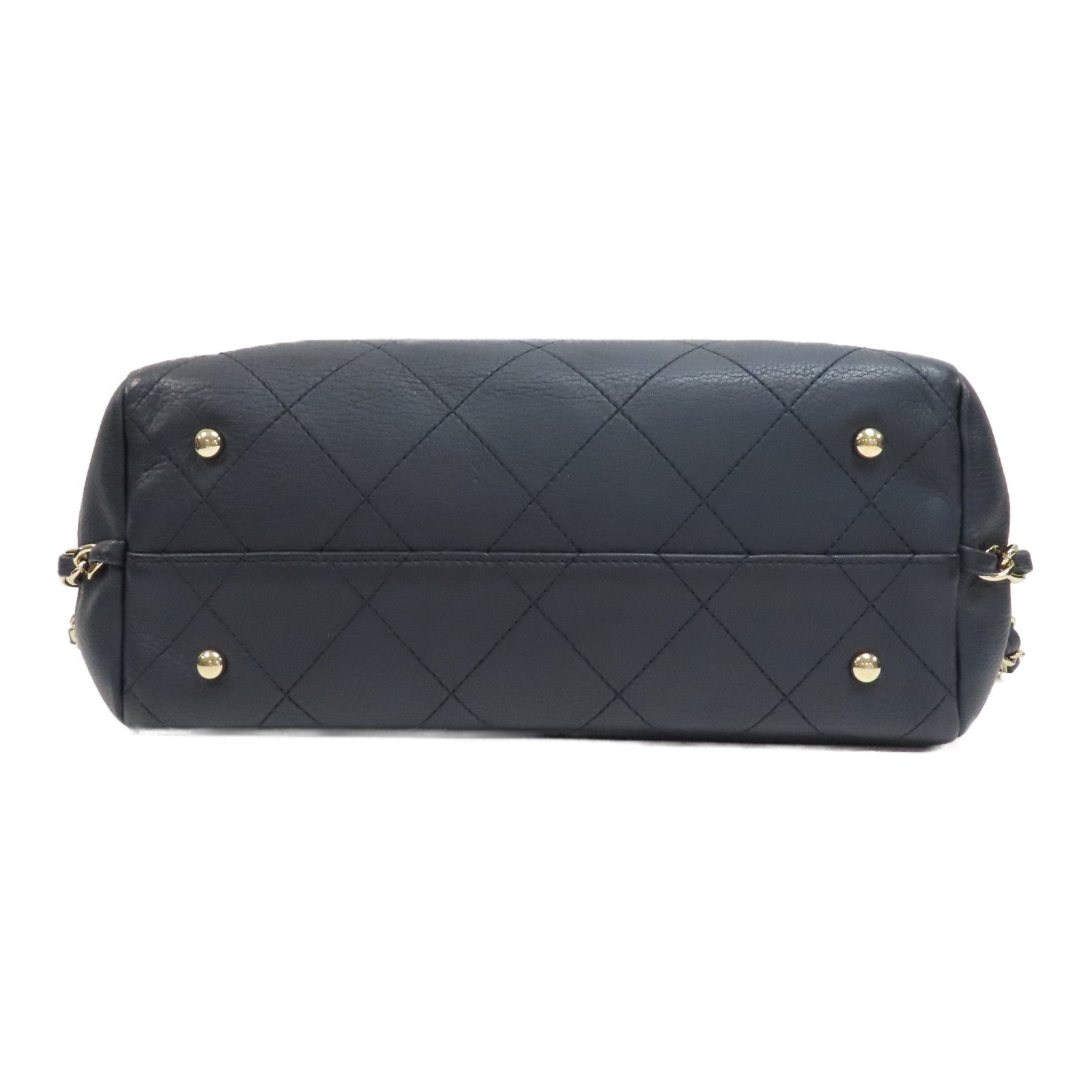 CHANEL 菱格牛皮皮革Shopping Tote銀扣手挽肩背兩用袋深藍色