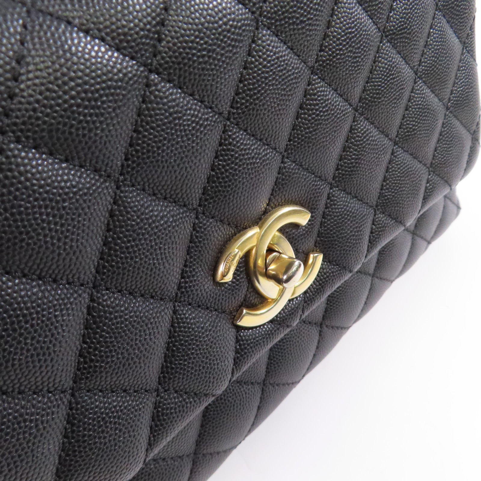 CHANEL 牛皮皮革Coco Handle Medium Chain 2Way Shoulder Bag金扣鏈帶手挽肩背兩用袋