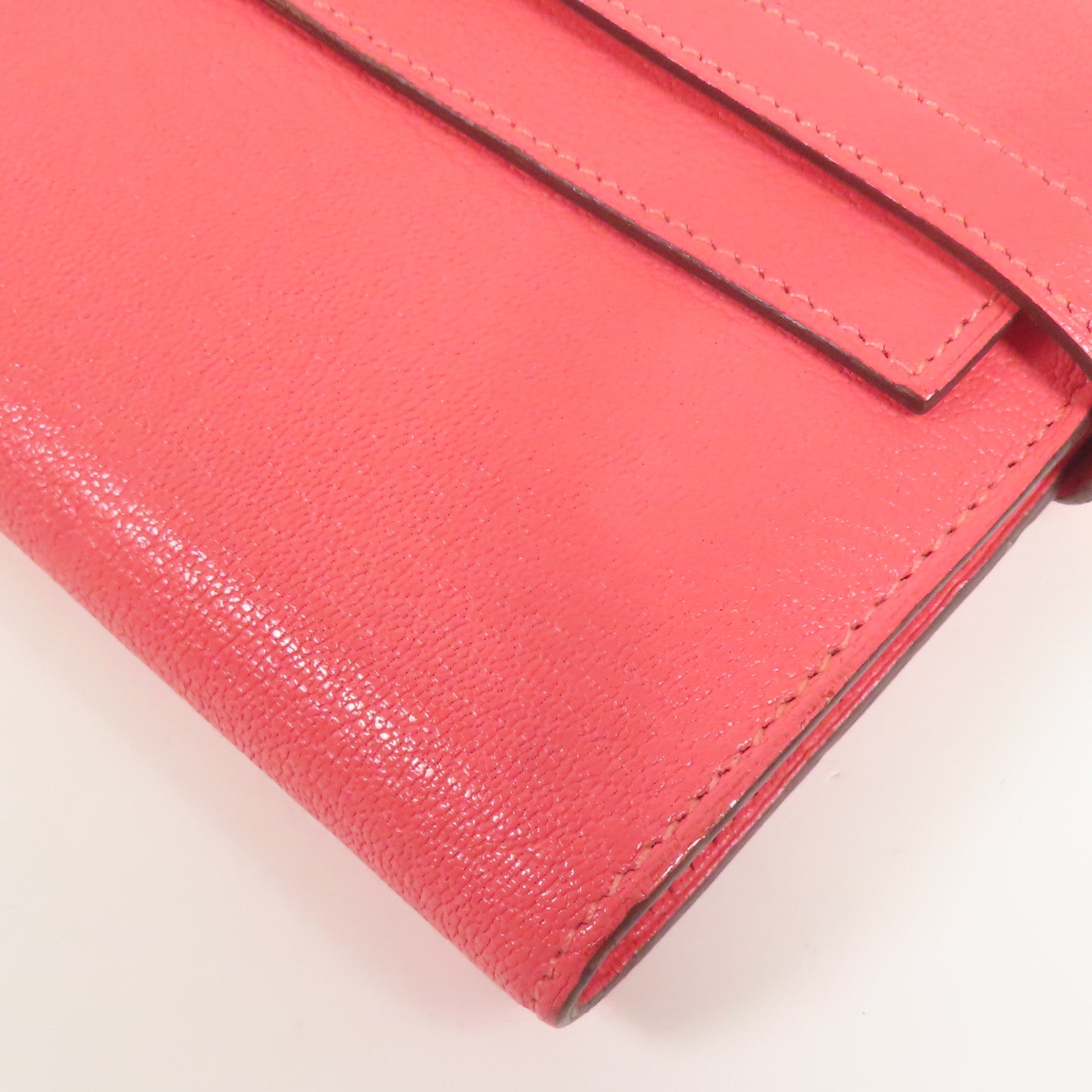 HERMES Chevre皮革Kelly Wallet銀扣長錢包Rose Lipstick