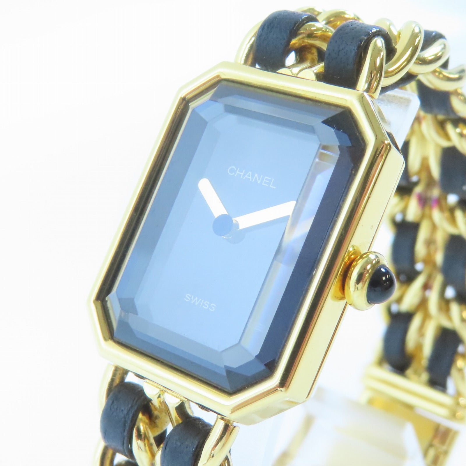 CHANEL Premiere M鍍金/皮革手錶石英機芯黑色#15cm