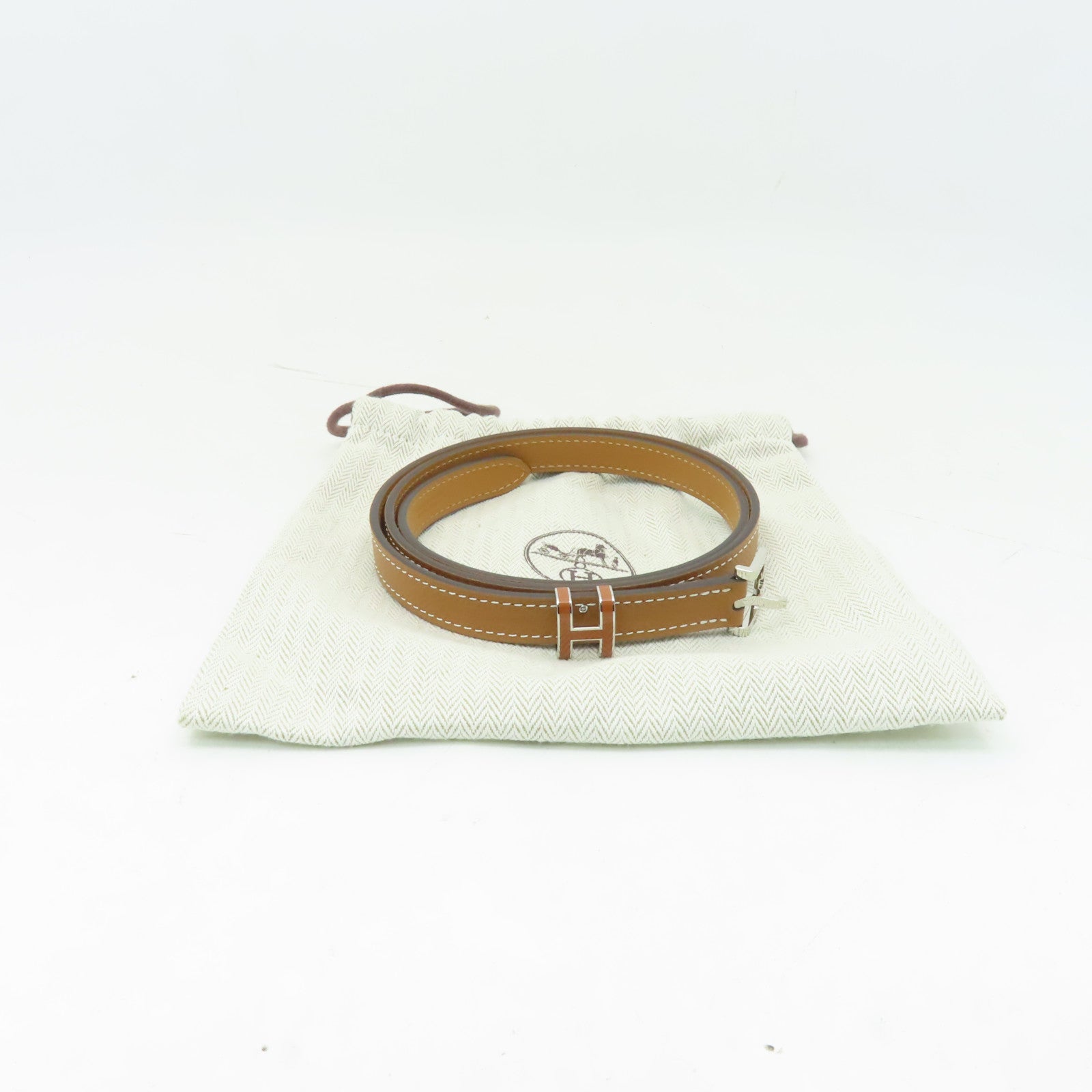 HERMES 【激減優惠】Epsom皮革Pop H Belt銀扣皮帶啡色