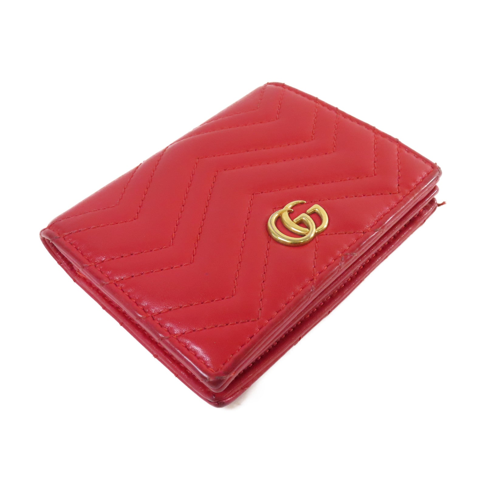 GUCCI 【激減優惠】牛皮皮革GG Marmont bi-fold Mini Wallet金扣短錢包紅色