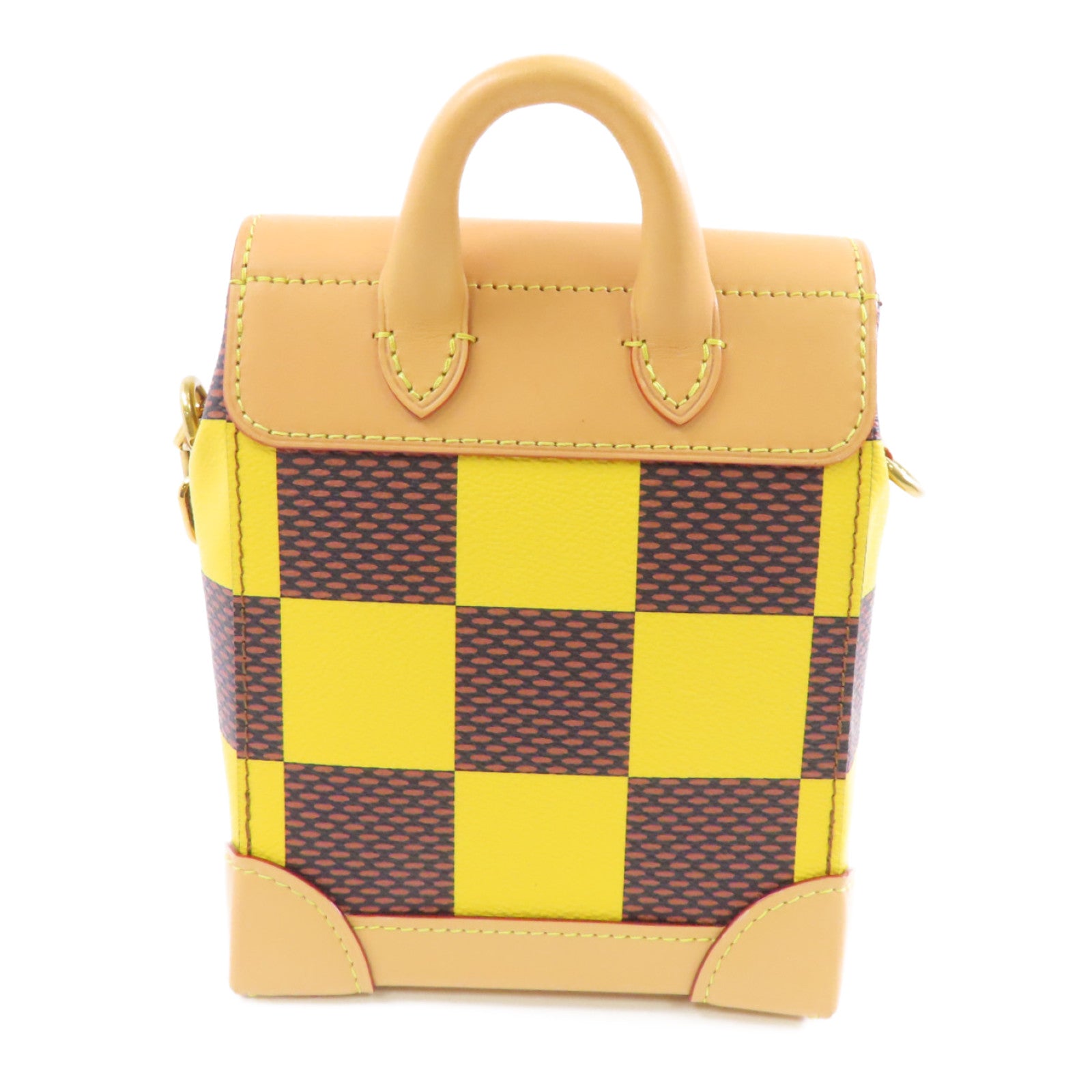 LOUIS VUITTON Damier Pop Nano Steamer金扣手挽肩背兩用袋黃色