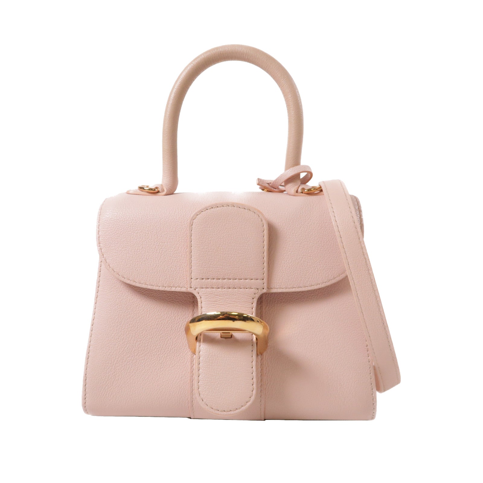 Delvaux 牛皮皮革Mini Brillant金扣手挽肩背兩用袋粉紅色